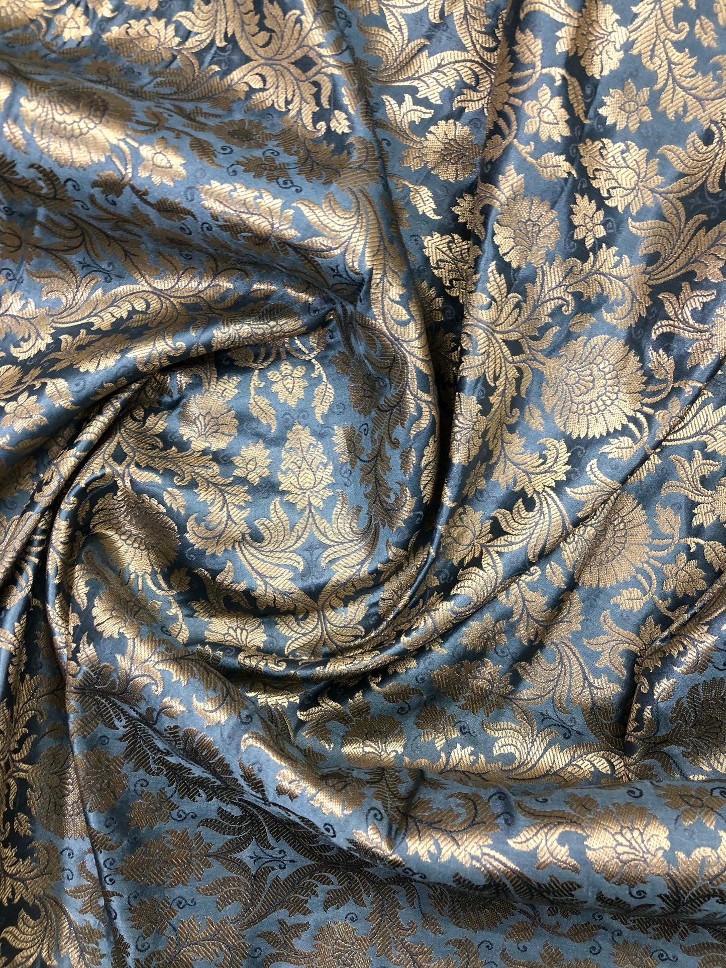 Indian Banarasi Brocade Fabric in Gray and Gold color,  Multiple lengths will come in the continuous piece - NF440