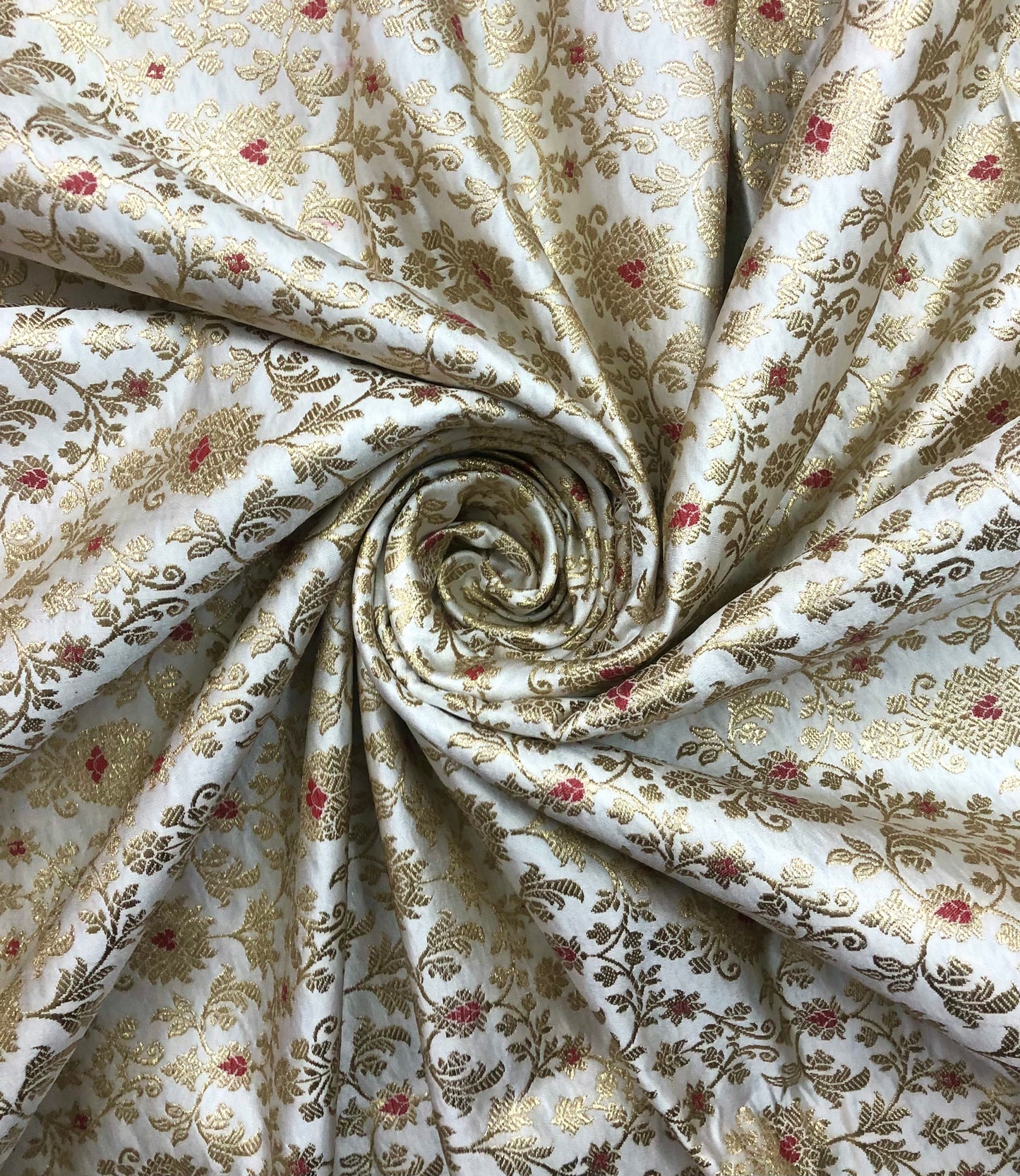 Indian Banarasi Brocade Fabric in Off White and Gold color, Multiple lengths will come in a continuous piece - NF703