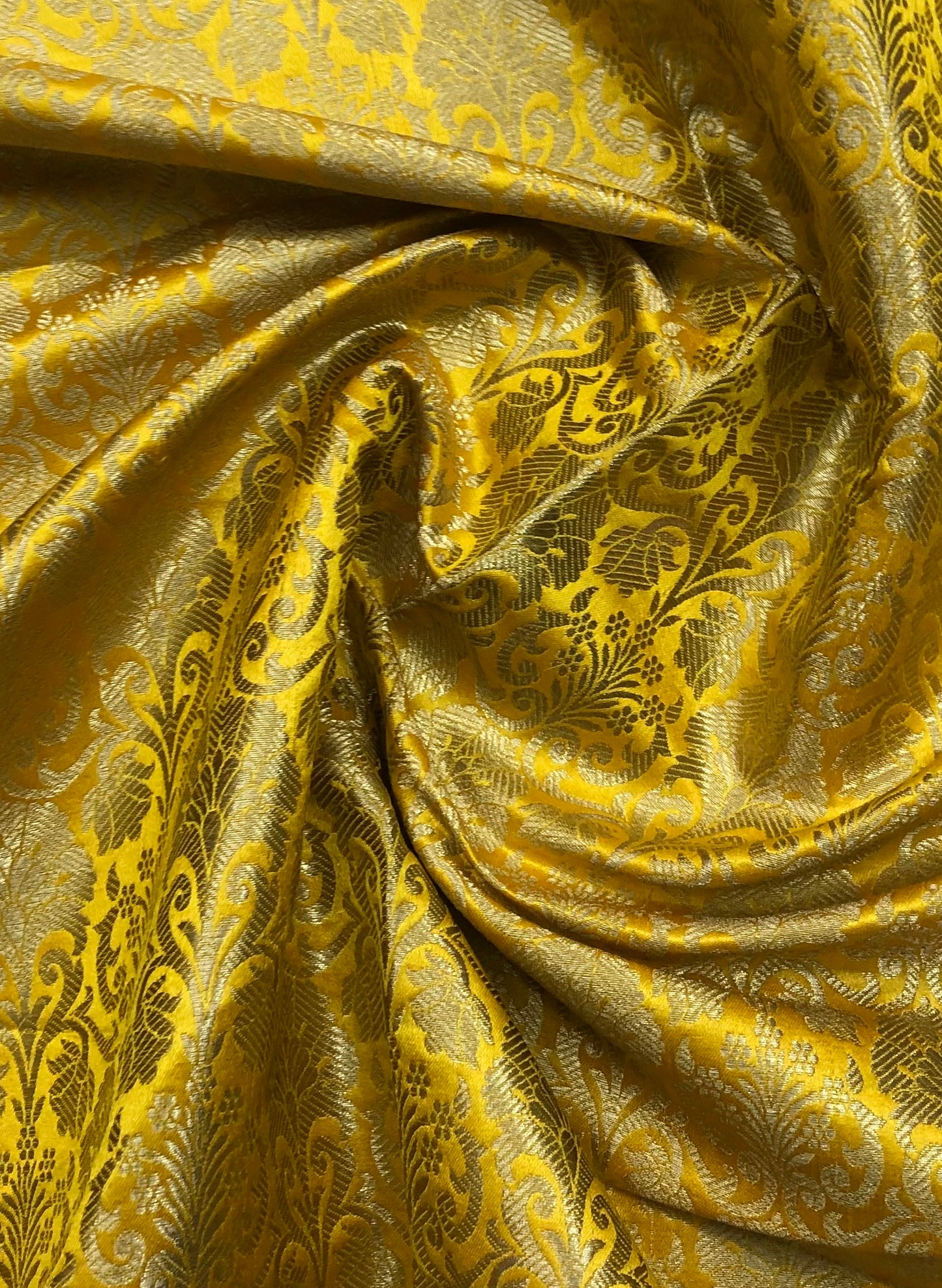 Indian Banarasi Brocade Fabric in Yellow and Gold color, Multiple lengths will come in the continuous Piece - NF530