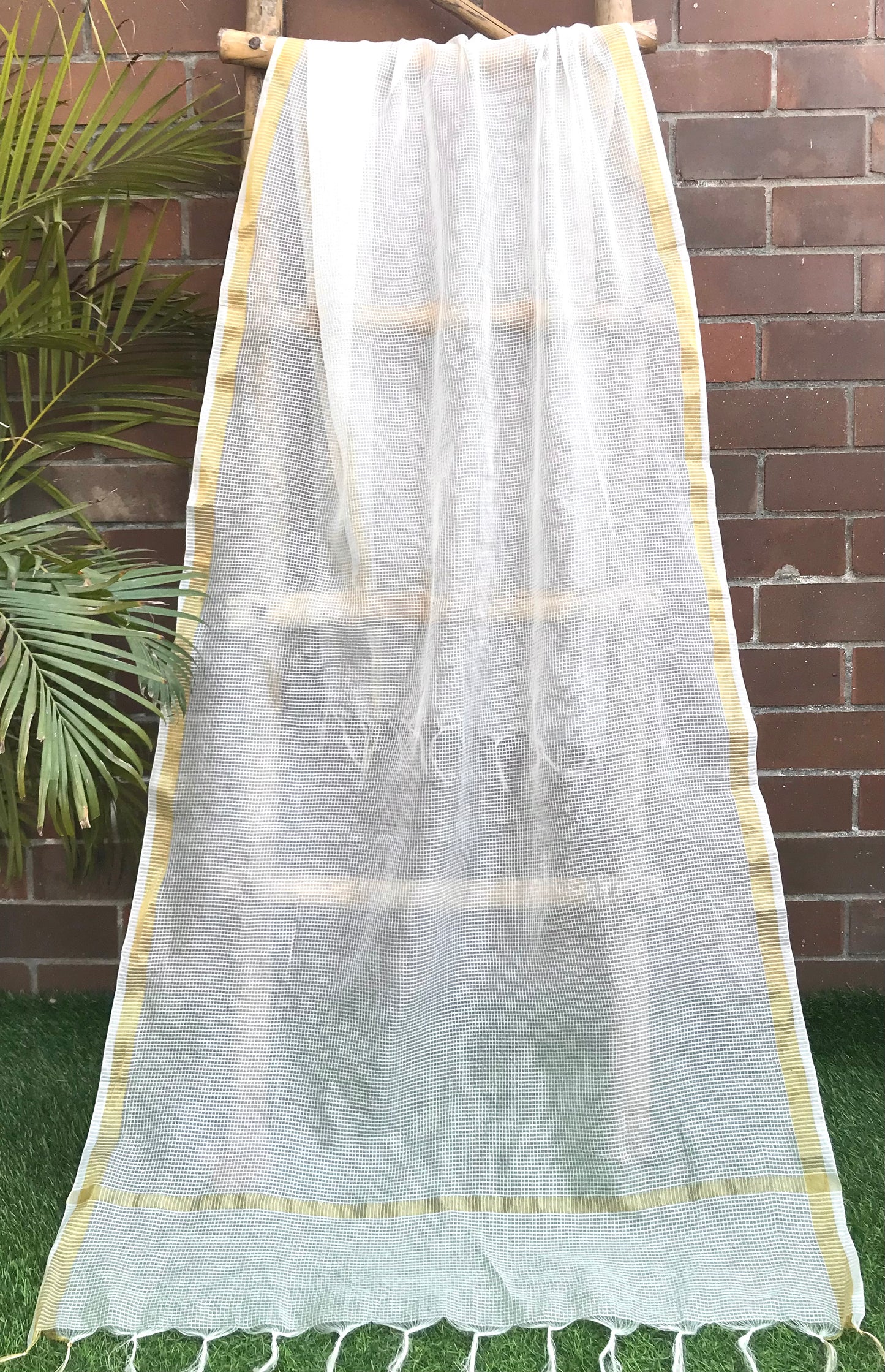 Off White Chanderi Dupatta with Gold Border Stole for women, Bridal Fabric, Saree Drape, Abaya, Indian Fashion, Veil, Wedding Fabric DP014