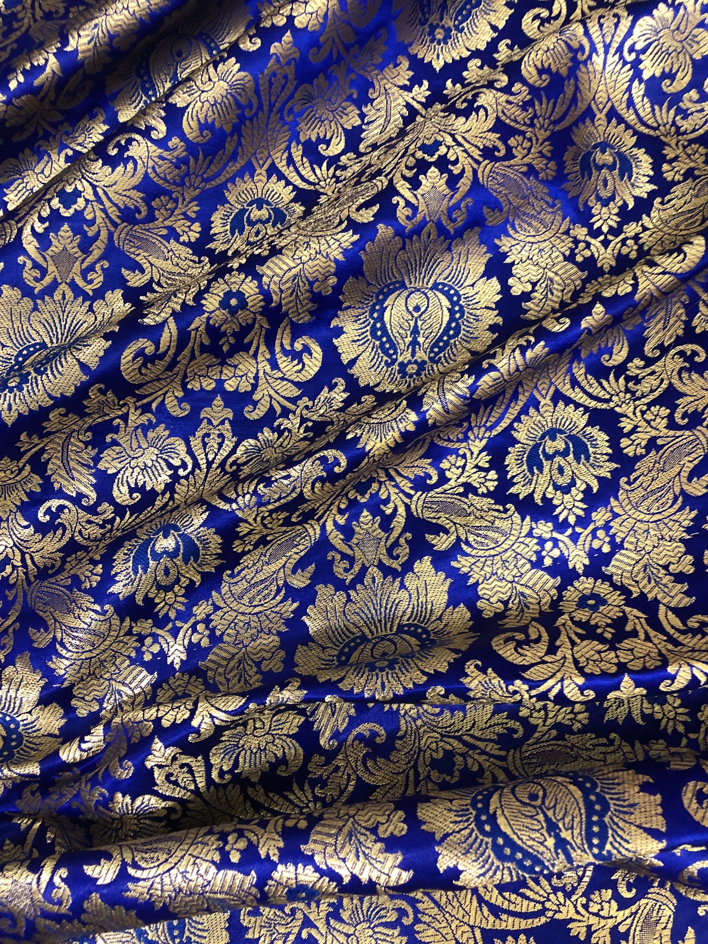 Indian Banarasi Brocade Fabric in Royal Blue and Gold color, Multiple lengths will come in the continuous piece - NF903