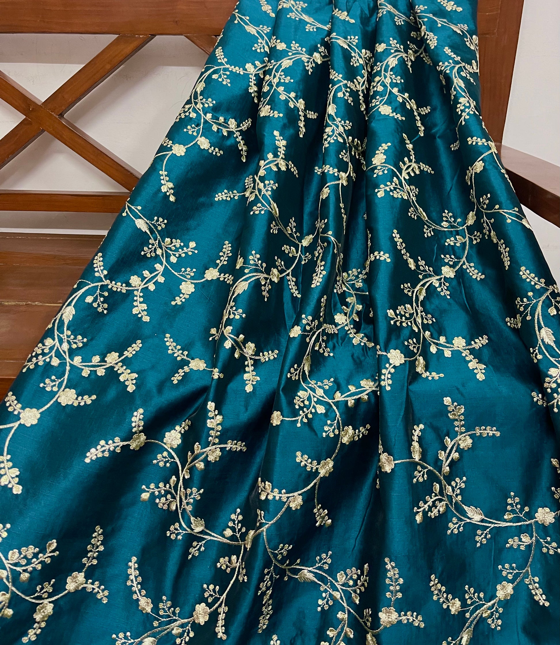 Peacock blue and light gold embroidered fabric, Wedding dress, Bridesm Nea fabrics Peacock blue and light gold embroidered fabric, Wedding dress, Bridesm Nea fabrics