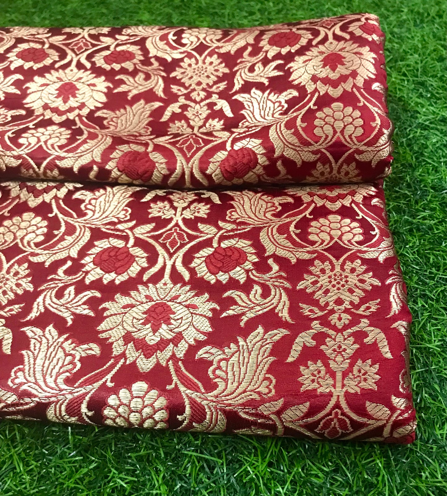 Indian Banarasi Brocade fabric in Red and Gold color, Multiple lengths will come in the continuous piece - NF614