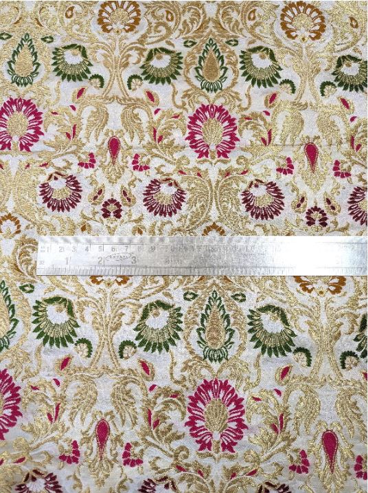 Indian Brocade fabric Jacquard damask fabric White Gold fabric Wedding bridal fabric Luxury dress fabric Upholstery fabric by the yard NFAF104
