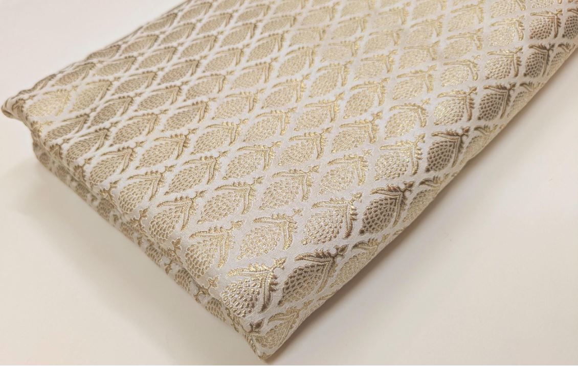 Brocade fabric White Gold Jacquard Damask Rayon Silk brocade Fabric Wedding Bridal High Grade Designer fabric by the yard Material NFAF98