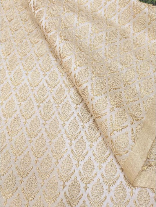 Brocade fabric White Gold Jacquard Damask Rayon Silk brocade Fabric Wedding Bridal High Grade Designer fabric by the yard Material NFAF98