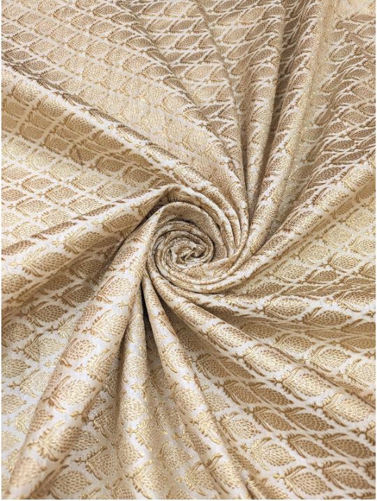 Brocade fabric White Gold Jacquard Damask Rayon Silk brocade Fabric Wedding Bridal High Grade Designer fabric by the yard Material NFAF98