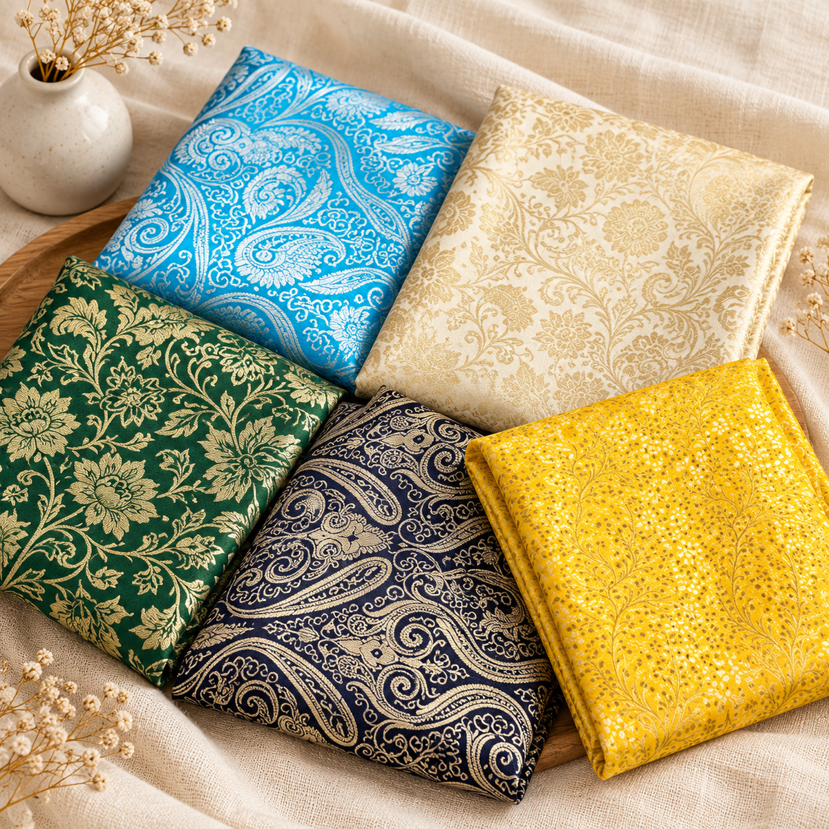 5 pcs Bundle Brocade Fabrics, assorted brocade fabric bundle, Banarasi fabric - NF010