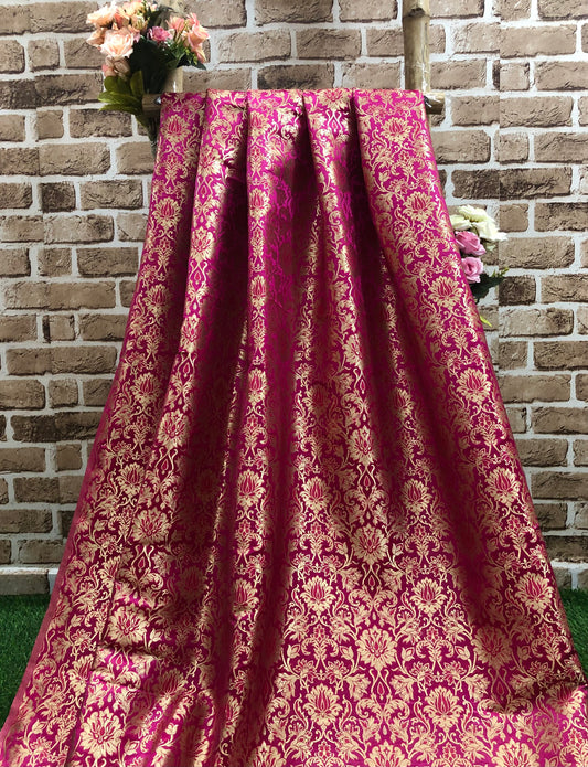 Banarasi Brocade Fabric Pink Gold Jcquard Damask Fabric Home décor Fabric Designer Brocade Indian Lehenga Fabric by the yard/meter - NFAF426