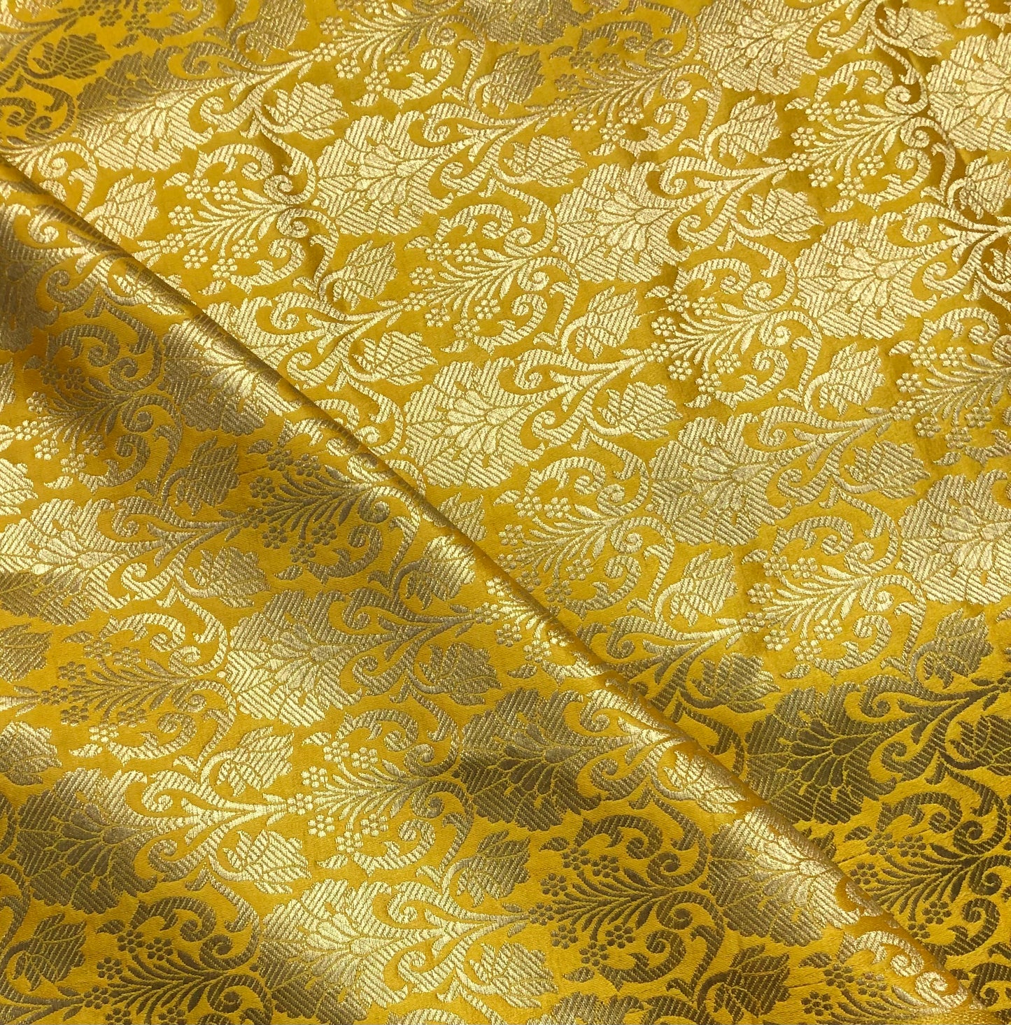 Indian Banarasi Brocade Fabric in Yellow and Gold color, Multiple lengths will come in the continuous Piece - NF530