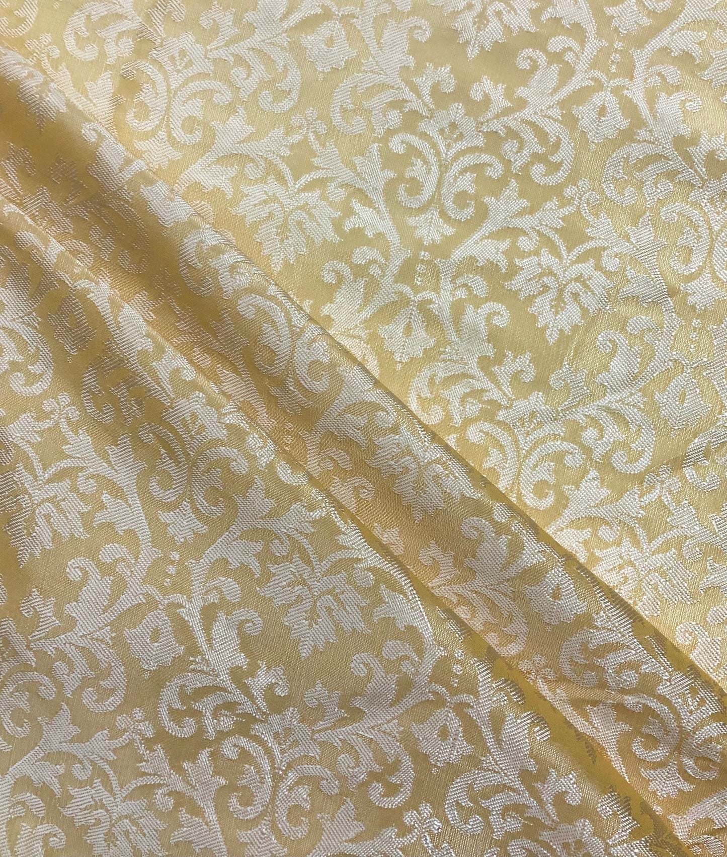 Indian Banarasi Brocade Fabric Lemon Yellow Color, Multiple Lengths will come in the continuous Piece - NF547