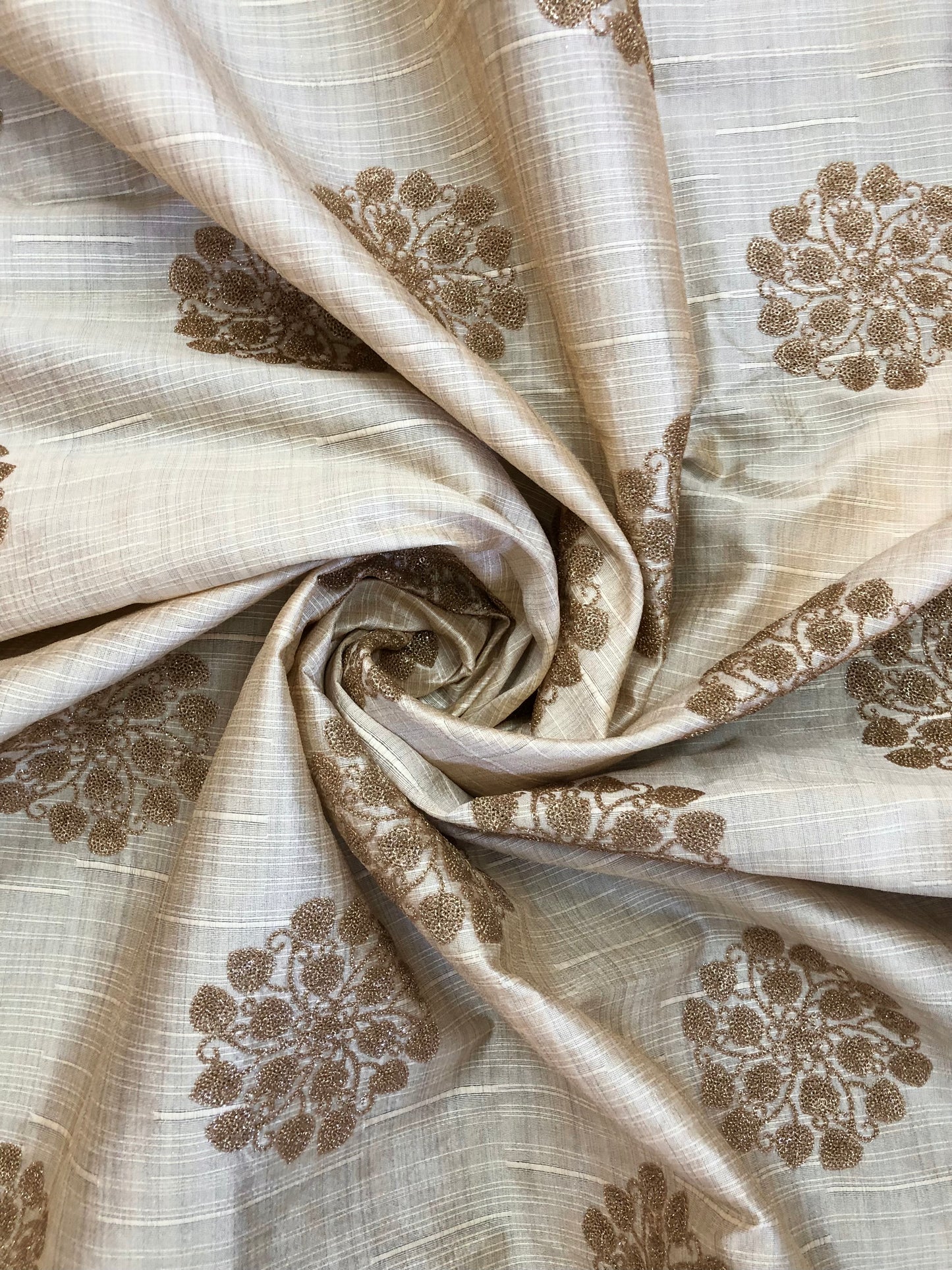 Indian Embroidered Fabric in Beige color, Multiple lengths will come in the continuous piece - NF850