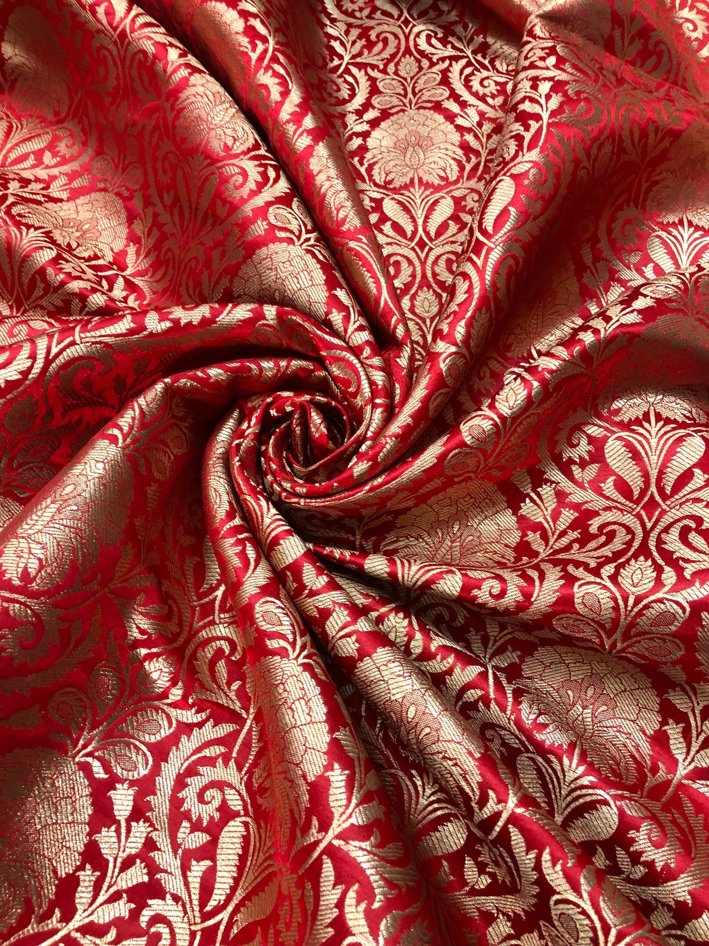 Indian Banarasi Brocade Fabric in Red and Gold color, Multiple lengths will come in the continuous Piece - NF416