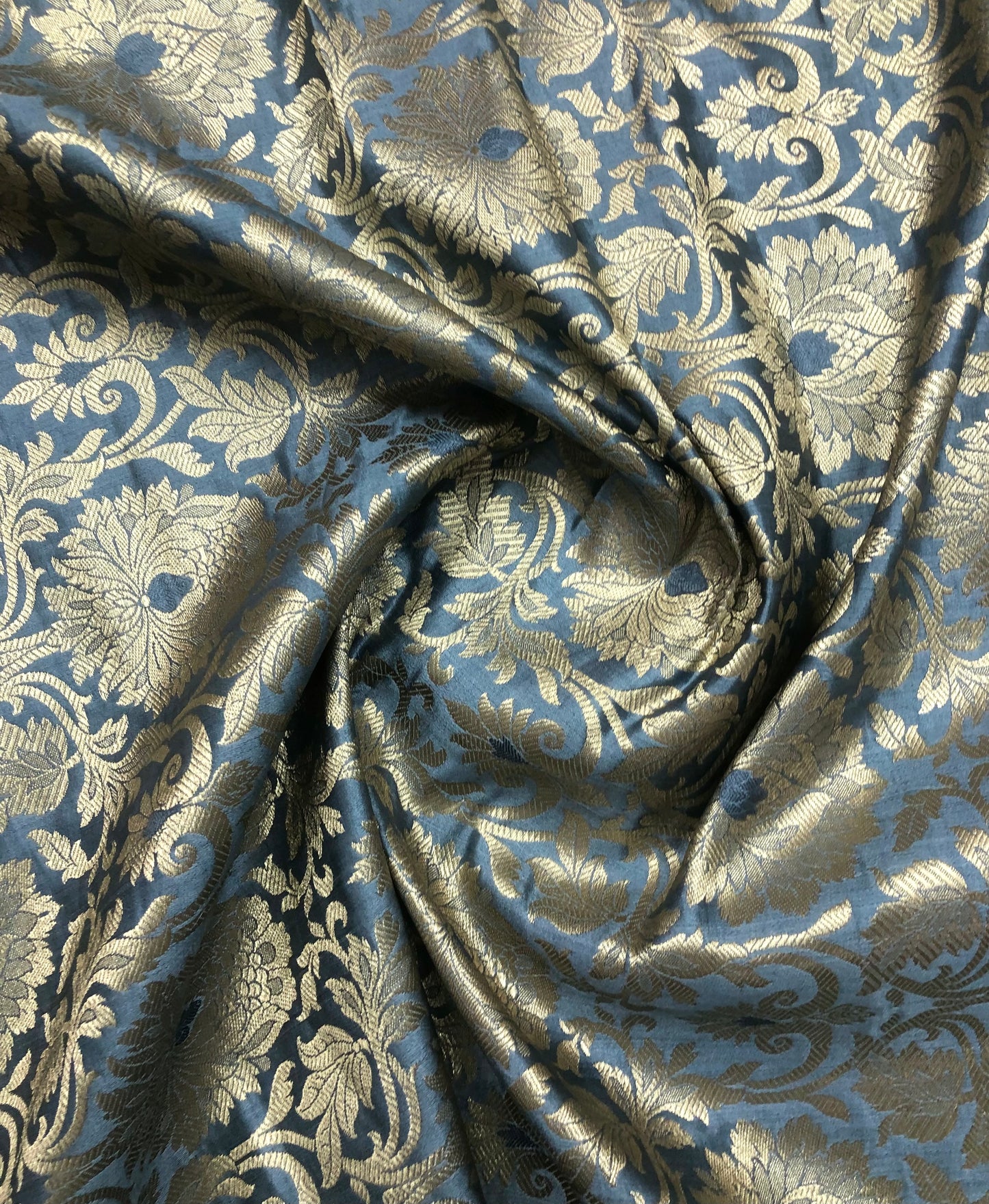 Indian Banarasi Brocade Fabric in Gray & Gold color, Multiple lengths will come in the continuous piece-NF894