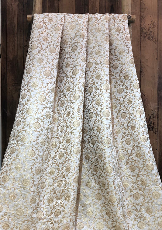 Indian banarasi brocade fabric, Off White Gold Flower brocade, Home décor fabric, Wedding dress, Rayon silk brocade - NFAF799