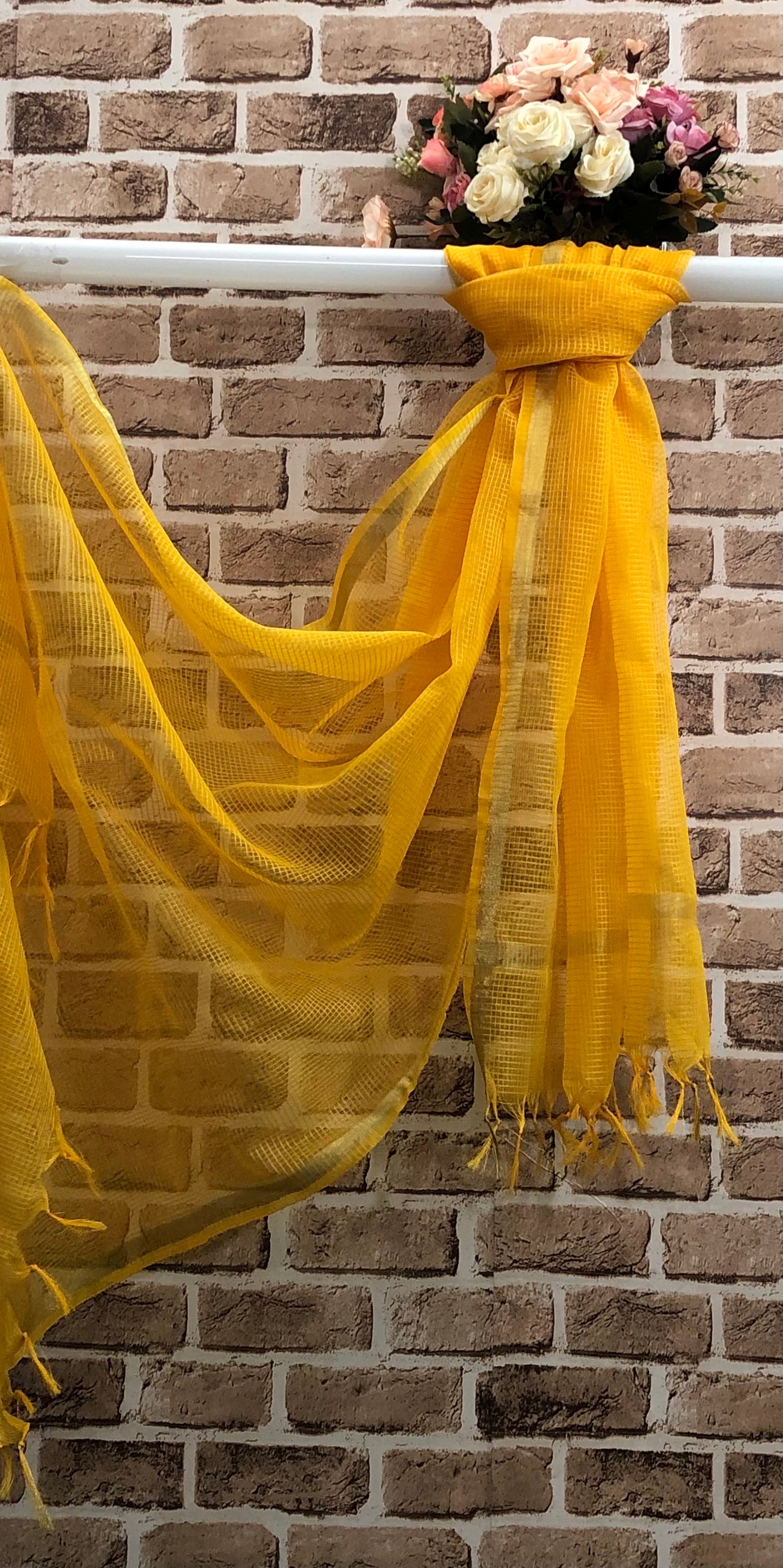 Yellow Chanderi Dupatta with Gold Border Stole for women, Bridal Fabric, Saree Drape, Abaya, Indian Fashion, Veil, Wedding Fabric DP014