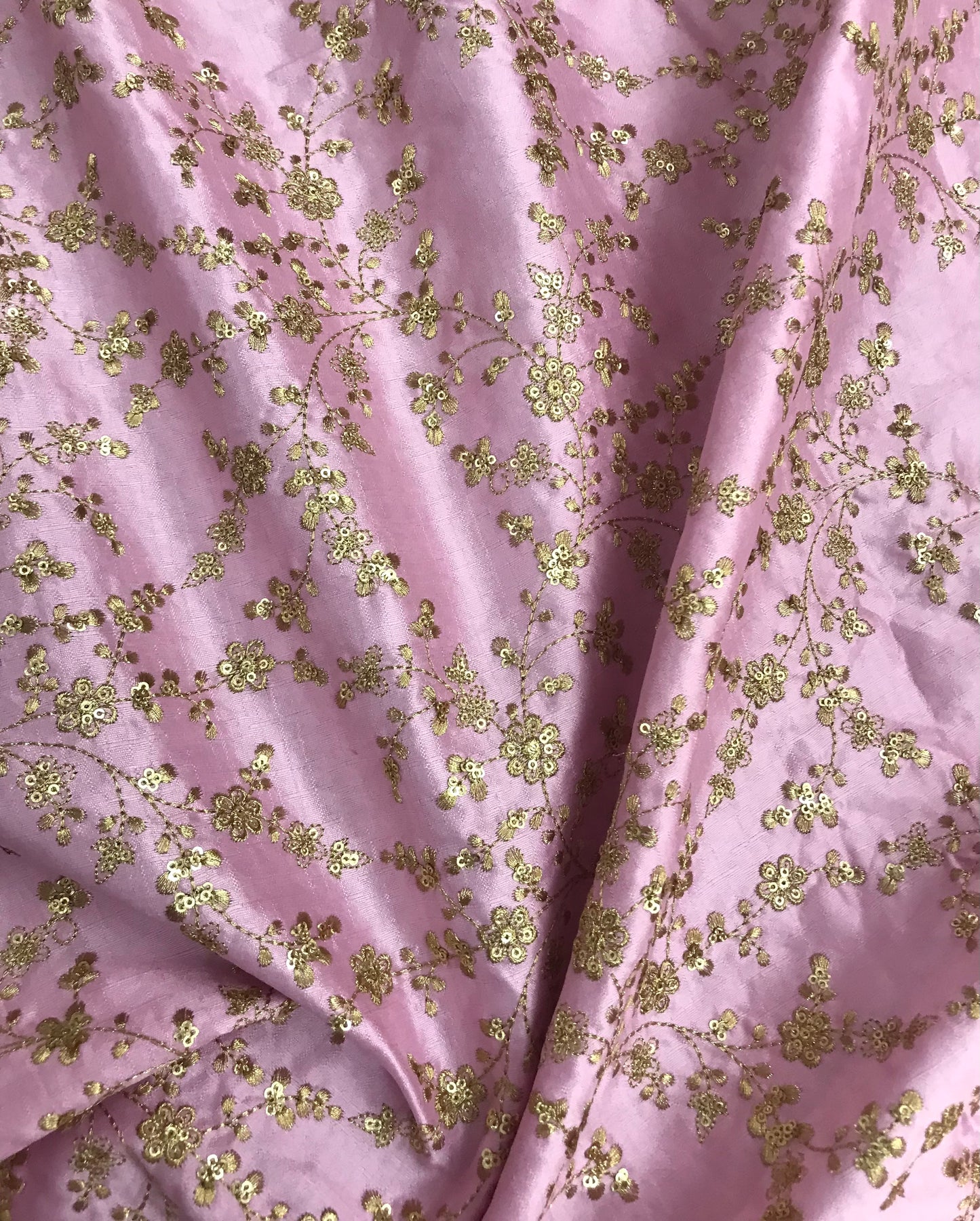 Indian Embroidered Fabric in Pink and Gold Color, Multiple lengths will come in the continuous piece - NF548