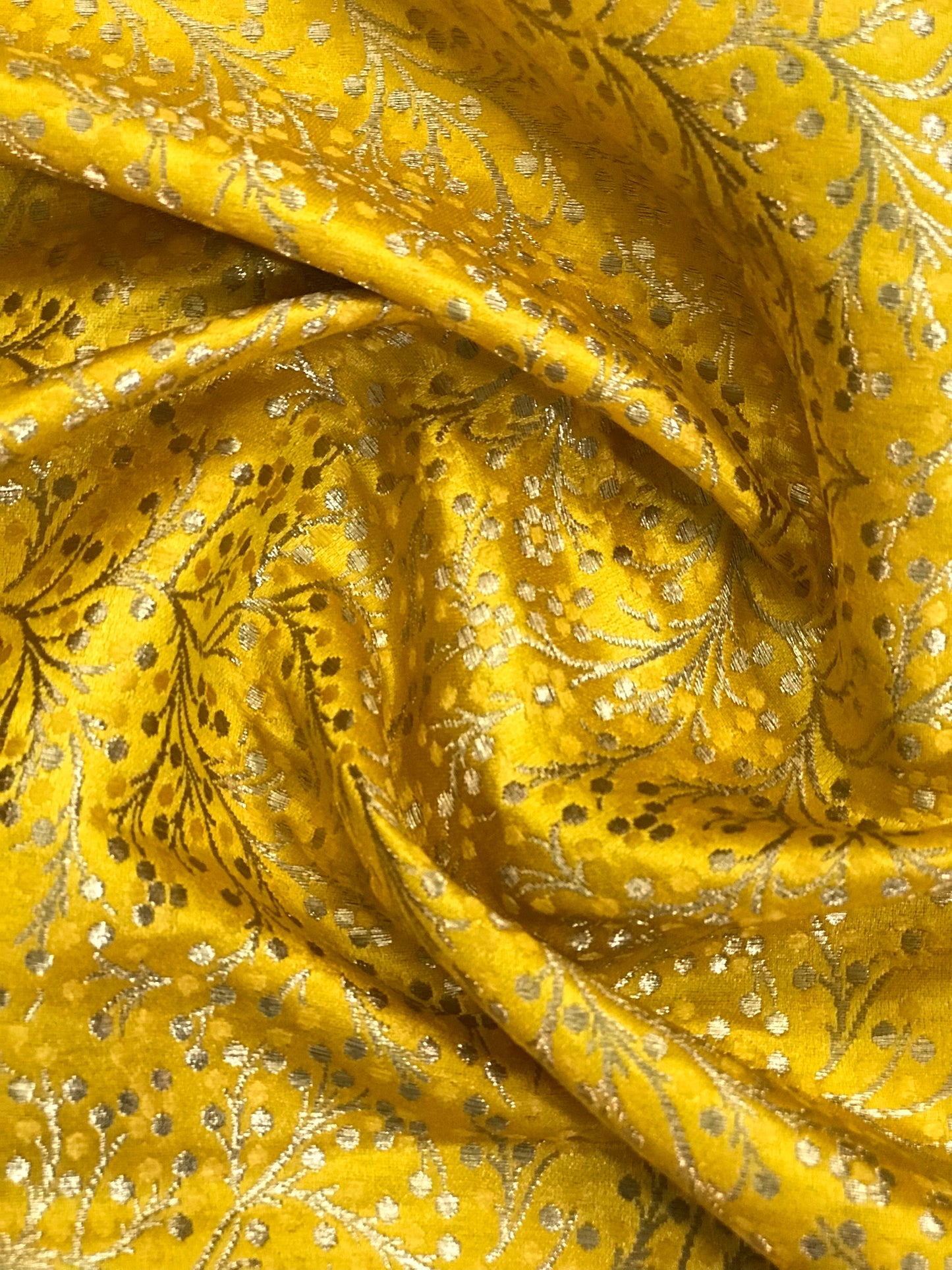 Indian Banarasi Brocade Fabric in Yellow and Gold color, Multiple lengths will come in the continuous piece - NF301