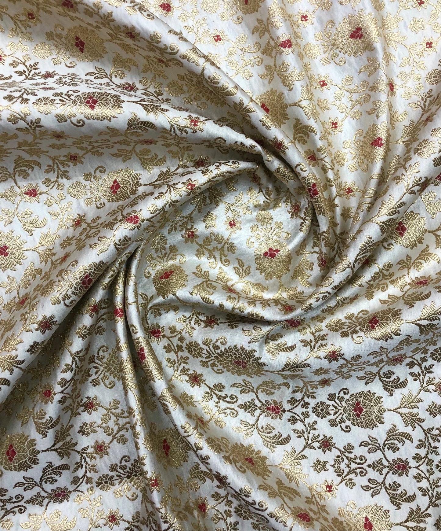 Indian Banarasi Brocade Fabric in Off White and Gold color, Multiple lengths will come in a continuous piece - NF703