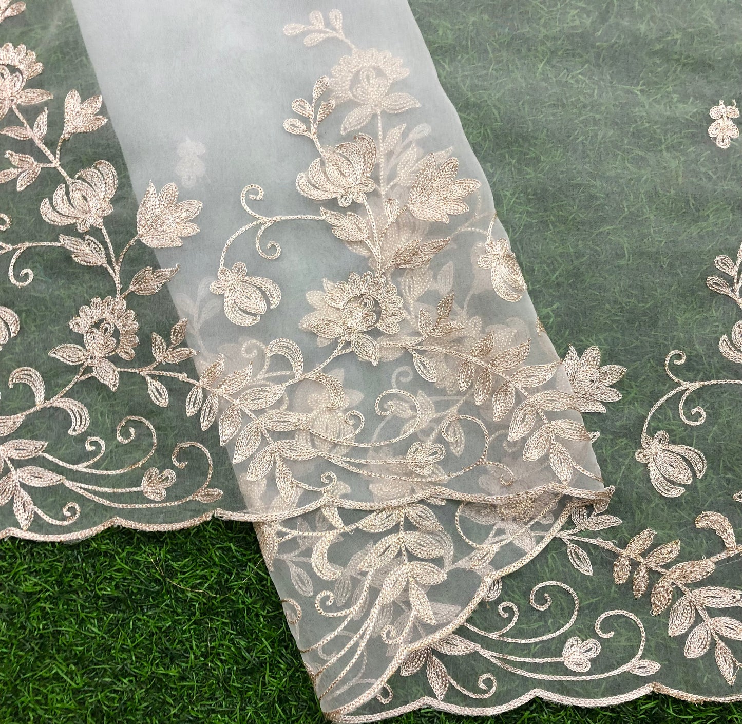 White Organza Dupatta for Women with Light Gold Embroidered, Stole, Scarf, shawl, abaya, Chuniri, Indian Chunni, DP2014