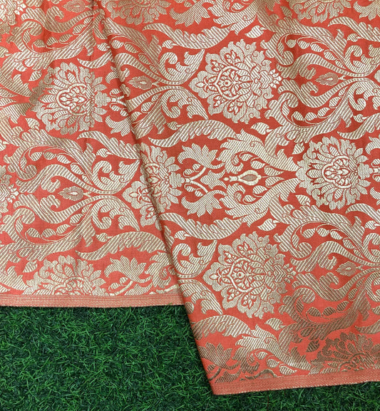Banarasi brocade fabric, Orange coral gold Rayon silk brocade, Home décor fabric, Flower brocade, Brocade Dress, Wedding inspiration, Brokat stoff - NFAF666