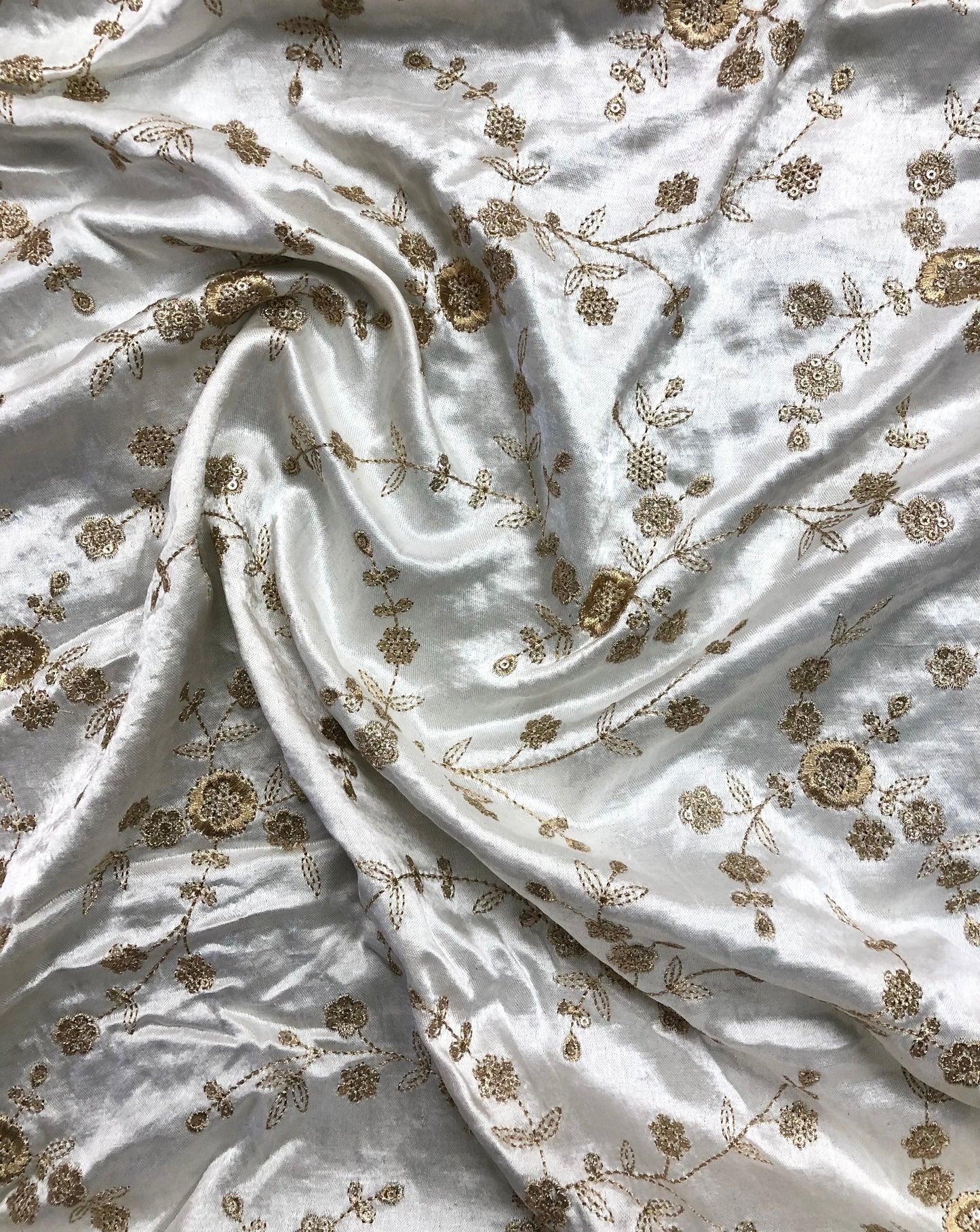 White & Gold Embroidered Dress Fabric, Gown, Drapery Bridal Wedding Fabric Multiple yardage will come in the continuous length - NF506