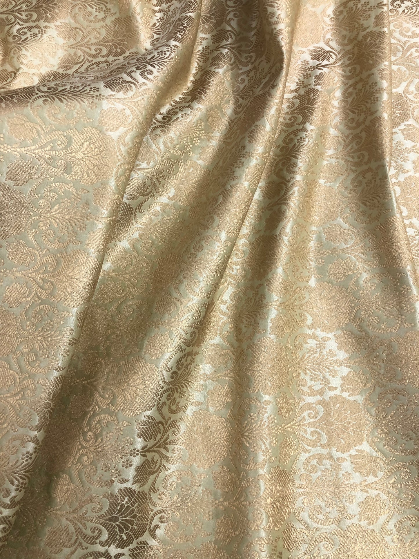 Indian Banarasi Brocade Fabric in Sage Green and Gold color, Multiple lengths will come in the continuous piece - NF901