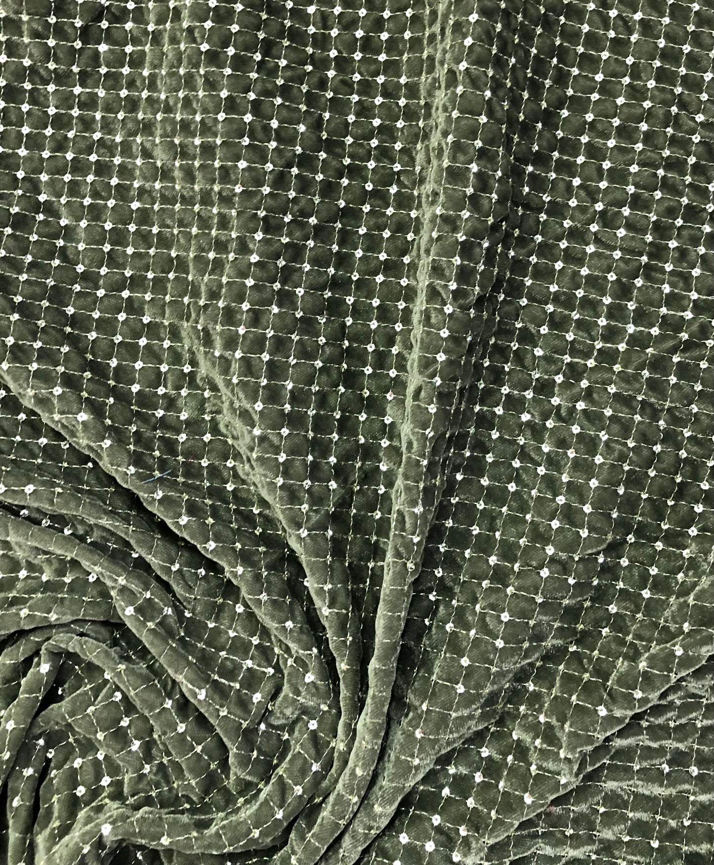 Indian Embroidered Velvet Fabric in Sage Green color, Drapery Fabric, Multiple lengths will come in the continuous piece - vltf920