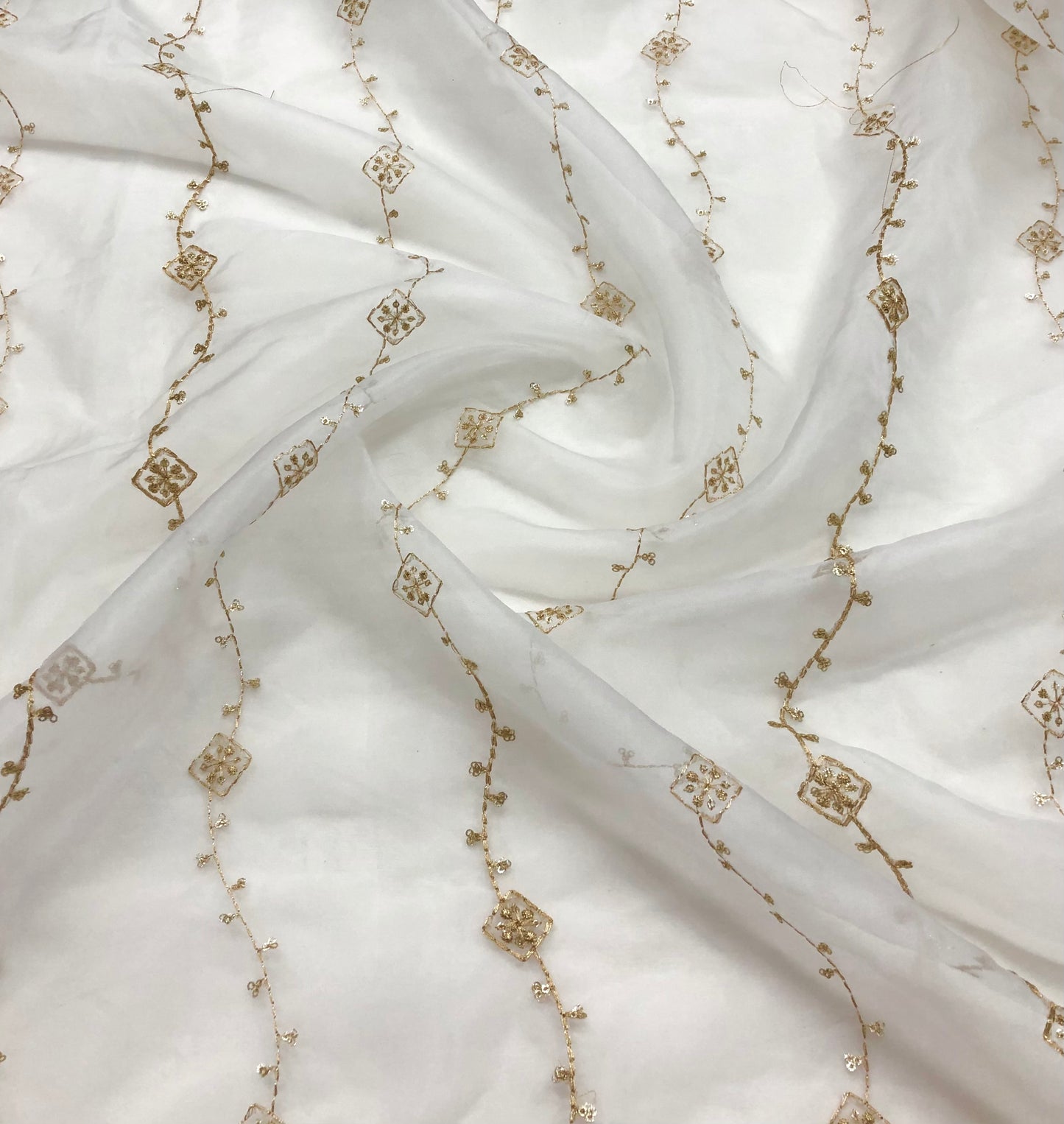 White & Gold Organza Dupatta and Sequins Embroidery, Indian Stole, Scarf for women, Bridal Wedding Fabric, Veil, DP13