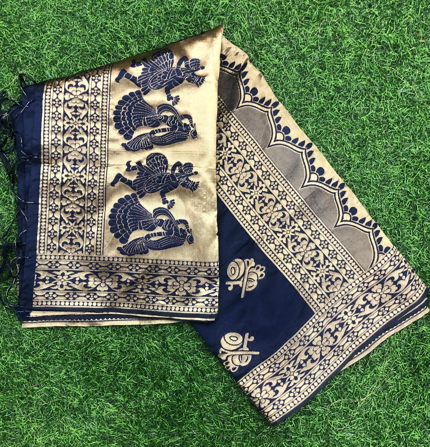 Navy Blue and Gold Banarasi brocade Scarf/ Dupatta/ Stole/ Shawl, Viscose Silk Dupatta, Bridal dress fabric, veil, DP942