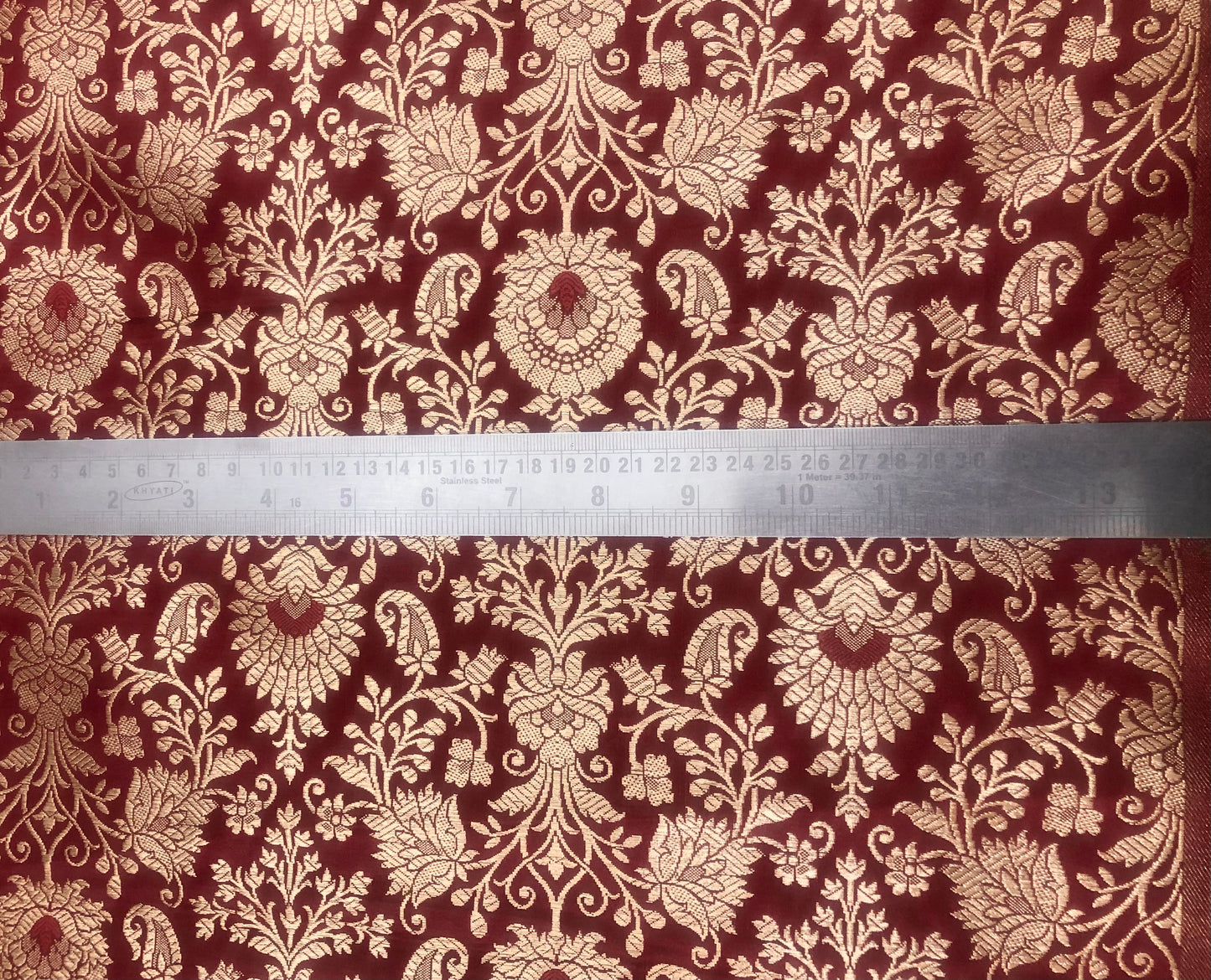 Indian Banarasi Brocade Fabric in Red and Gold color, Multiple lengths will come in the continuous piece - NF376