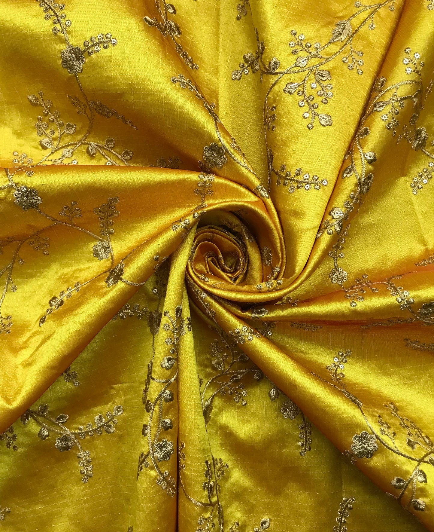 Indian Embroidered Fabric in Yellow and Gold Color, Multiple lengths will come in the continuous piece - NF722