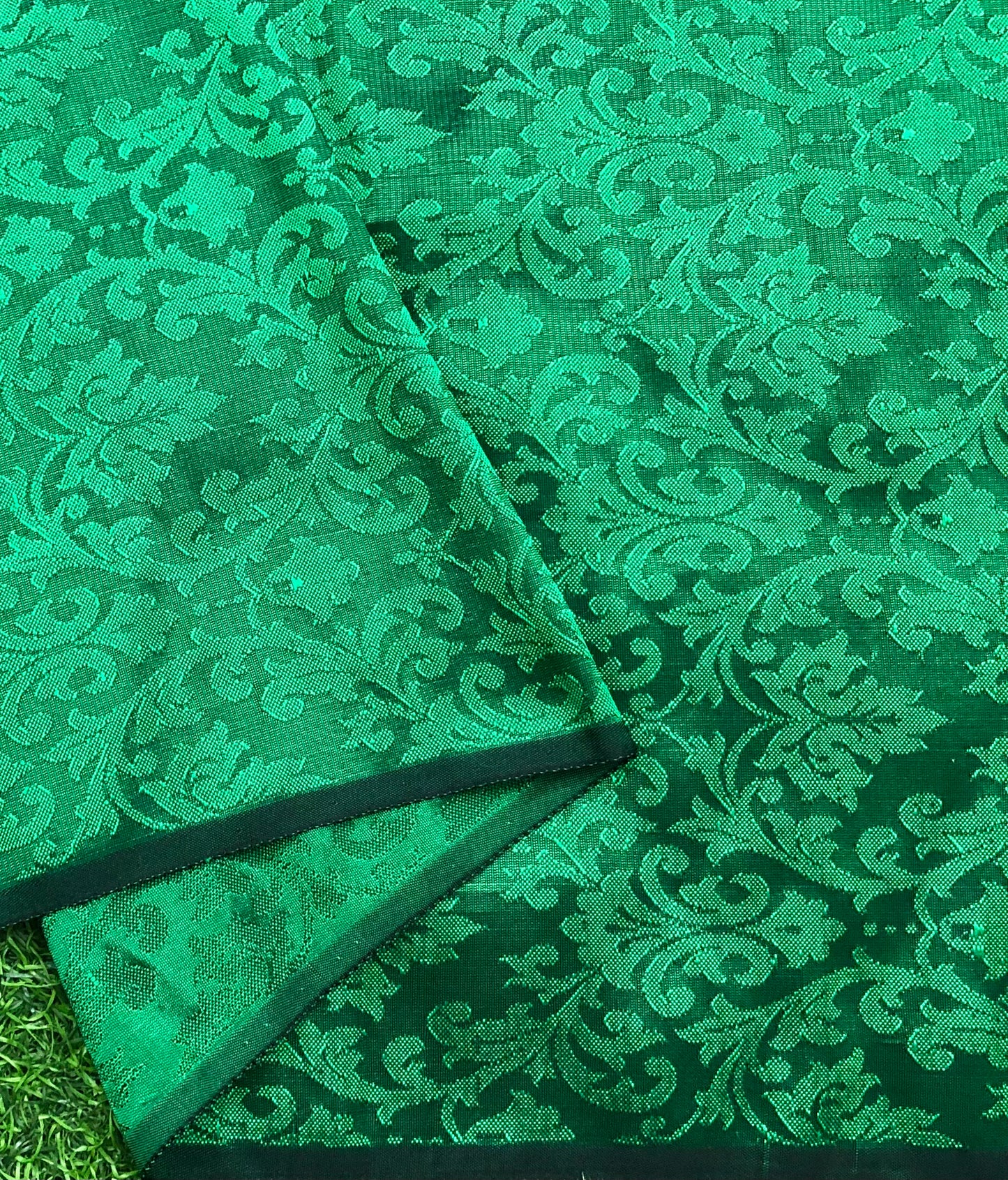 Indian Banarasi Brocade Fabric in Green Color, Multiple lengths will come in a continuous piece - NF375