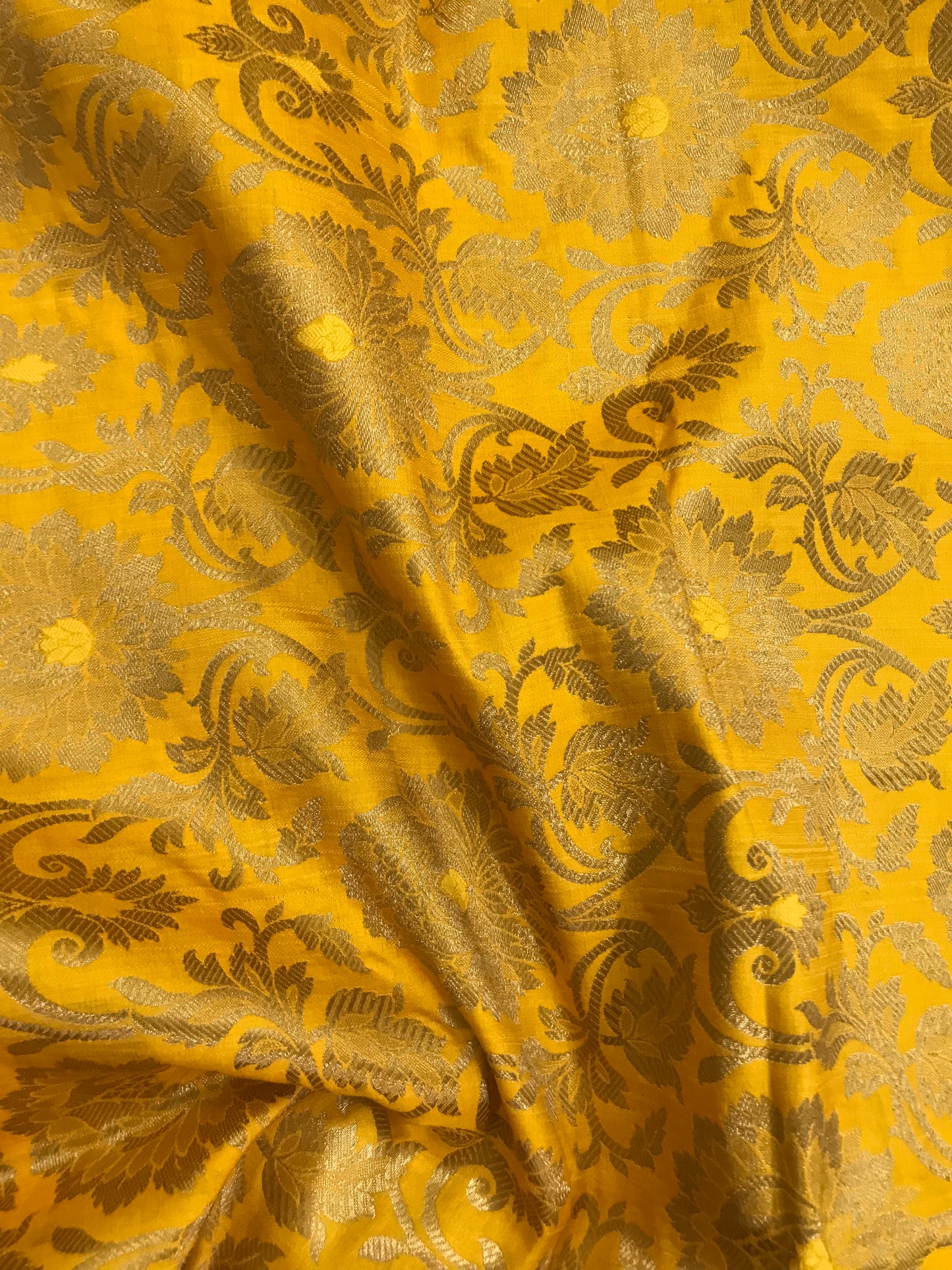 Indian Banarasi Brocade Fabric in Yellow and Gold color, Multiple lengths will come in the continuous Piece - NF306