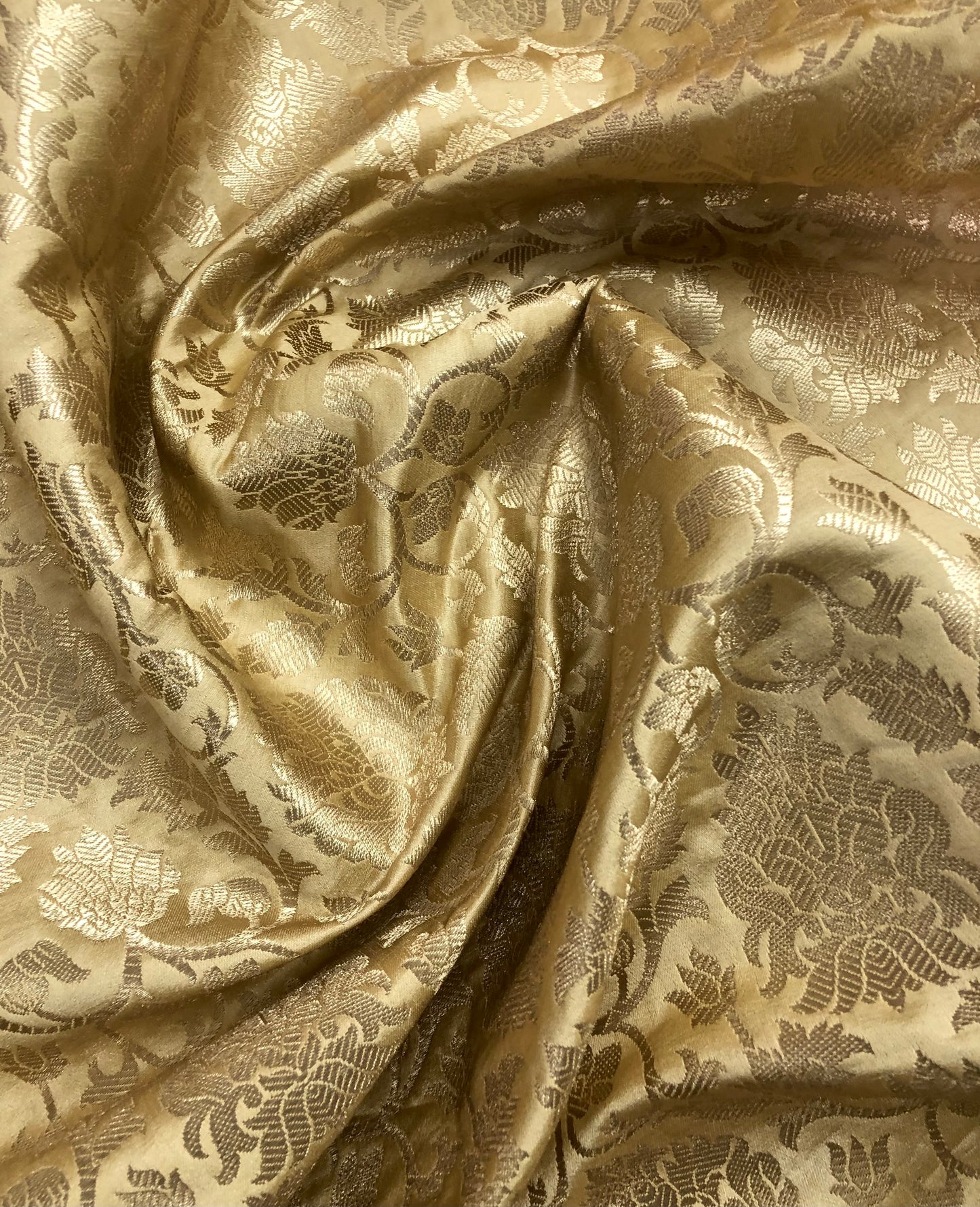 Indian Banarasi Brocade Fabric in Beige and Gold color, Multiple lengths will come in the continuous piece - NF890