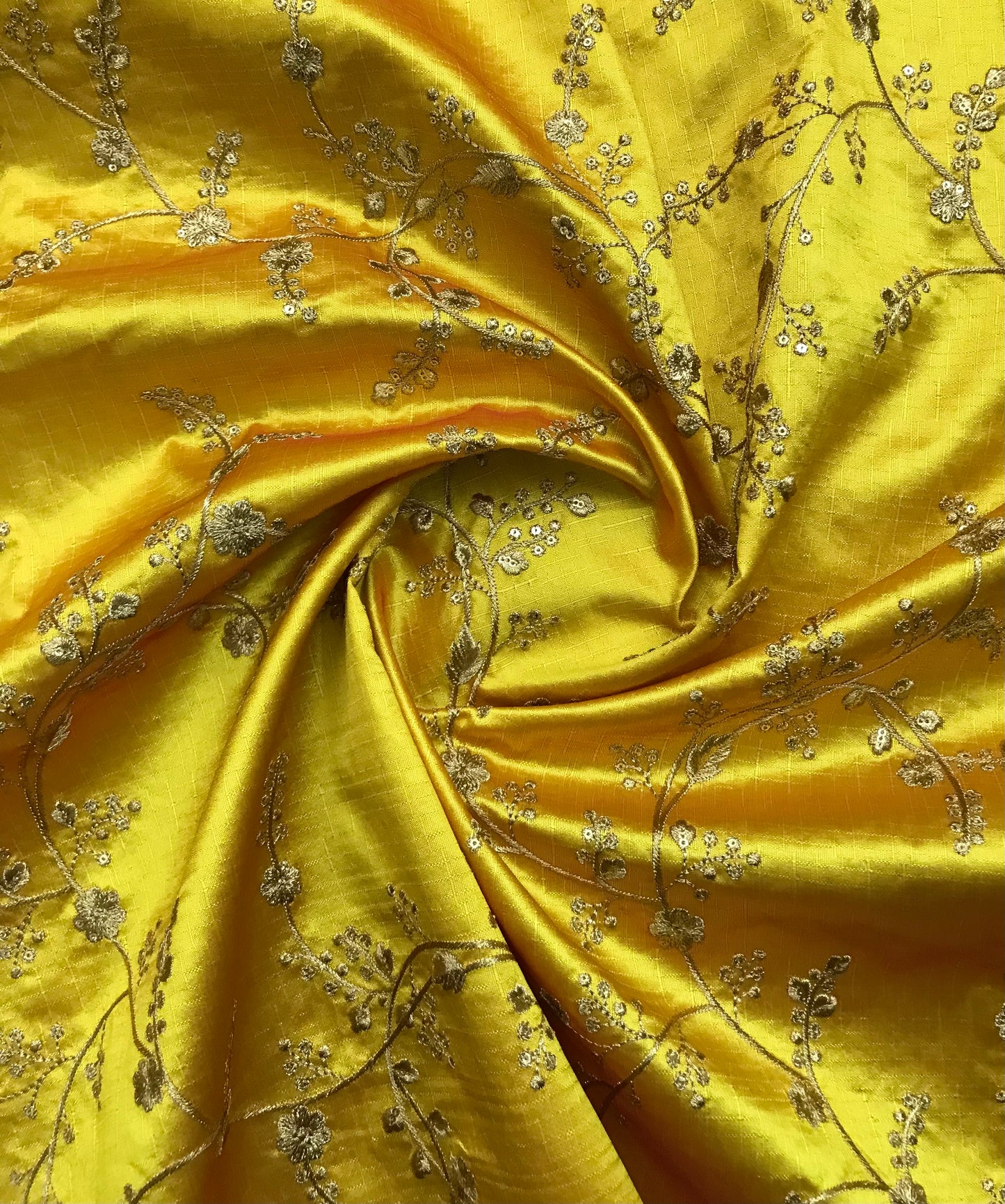 Indian Embroidered Fabric in Yellow and Gold Color, Multiple lengths will come in the continuous piece - NF722