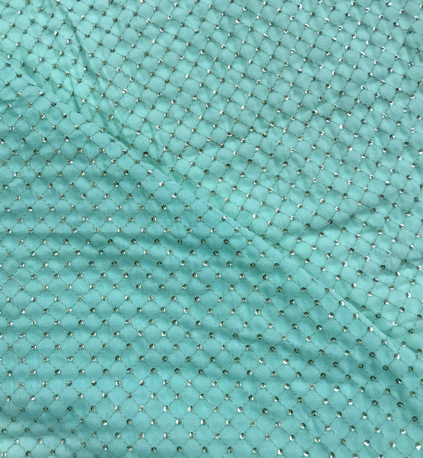 Mint Green and Gold Embroidered Stretch Velvet Fabric, Wedding Dress Fabric, Multiple lengths will come in the continuous piece - VLTF906