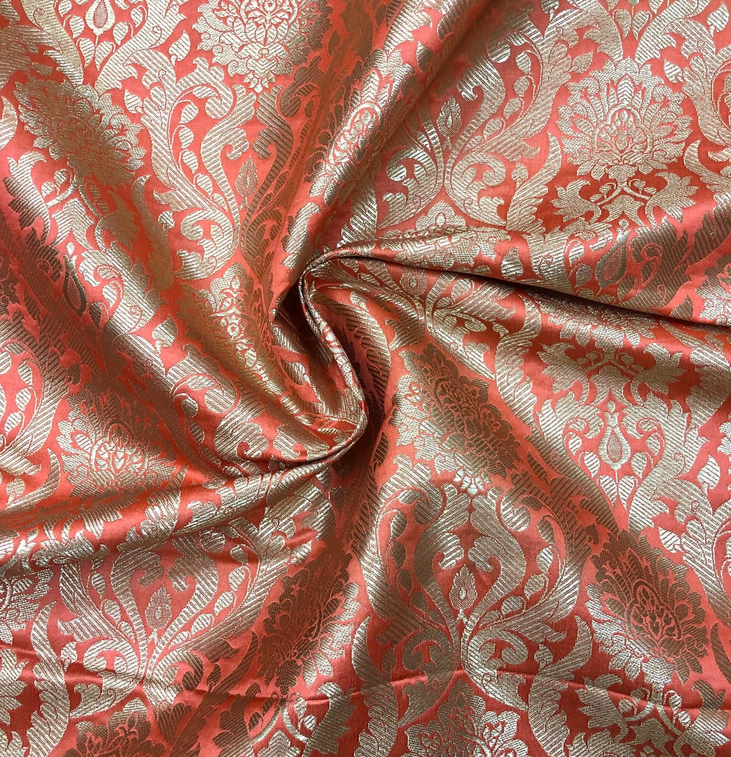 Banarasi brocade fabric, Orange coral gold Rayon silk brocade, Home décor fabric, Flower brocade, Brocade Dress, Wedding inspiration, Brokat stoff - NFAF666