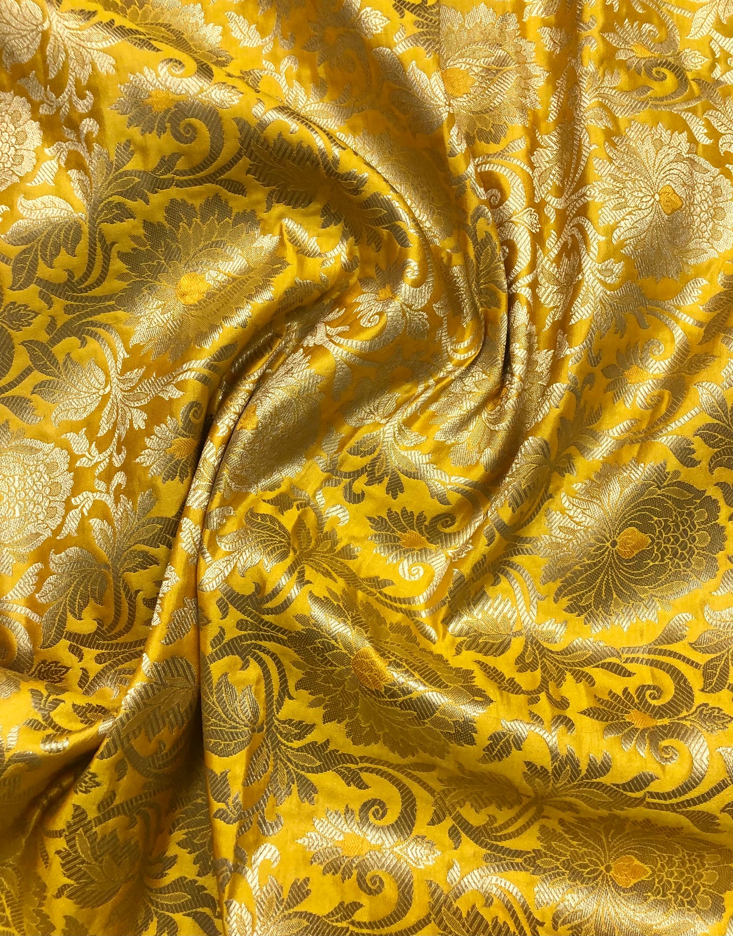 Indian Banarasi Brocade fabric in Yellow and Gold color, Multiple lengths will come in the continuous piece - NF342