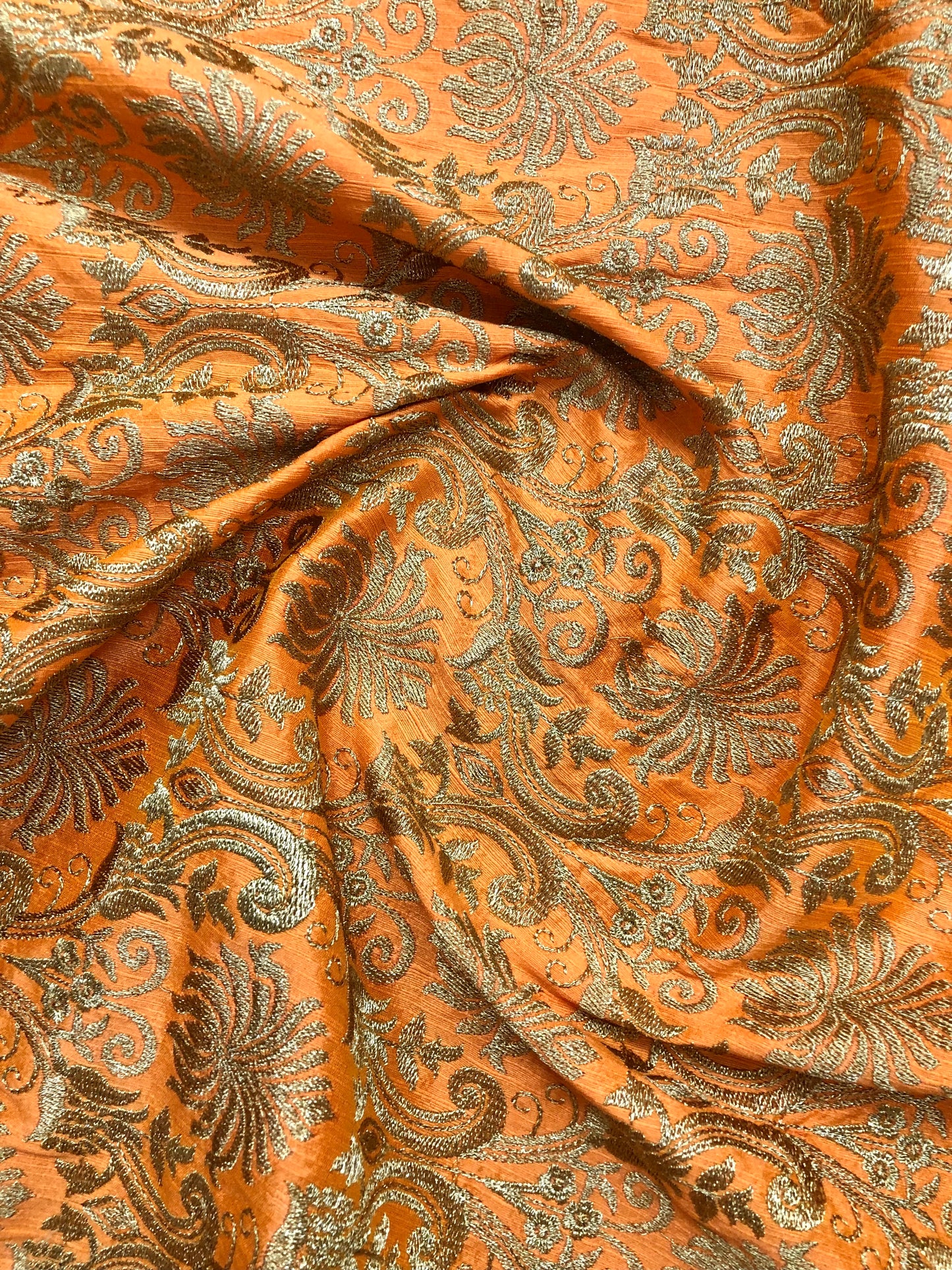 Indian Embroidered Fabric in Orange color, Multiple lengths will come in the continuous piece - NF842