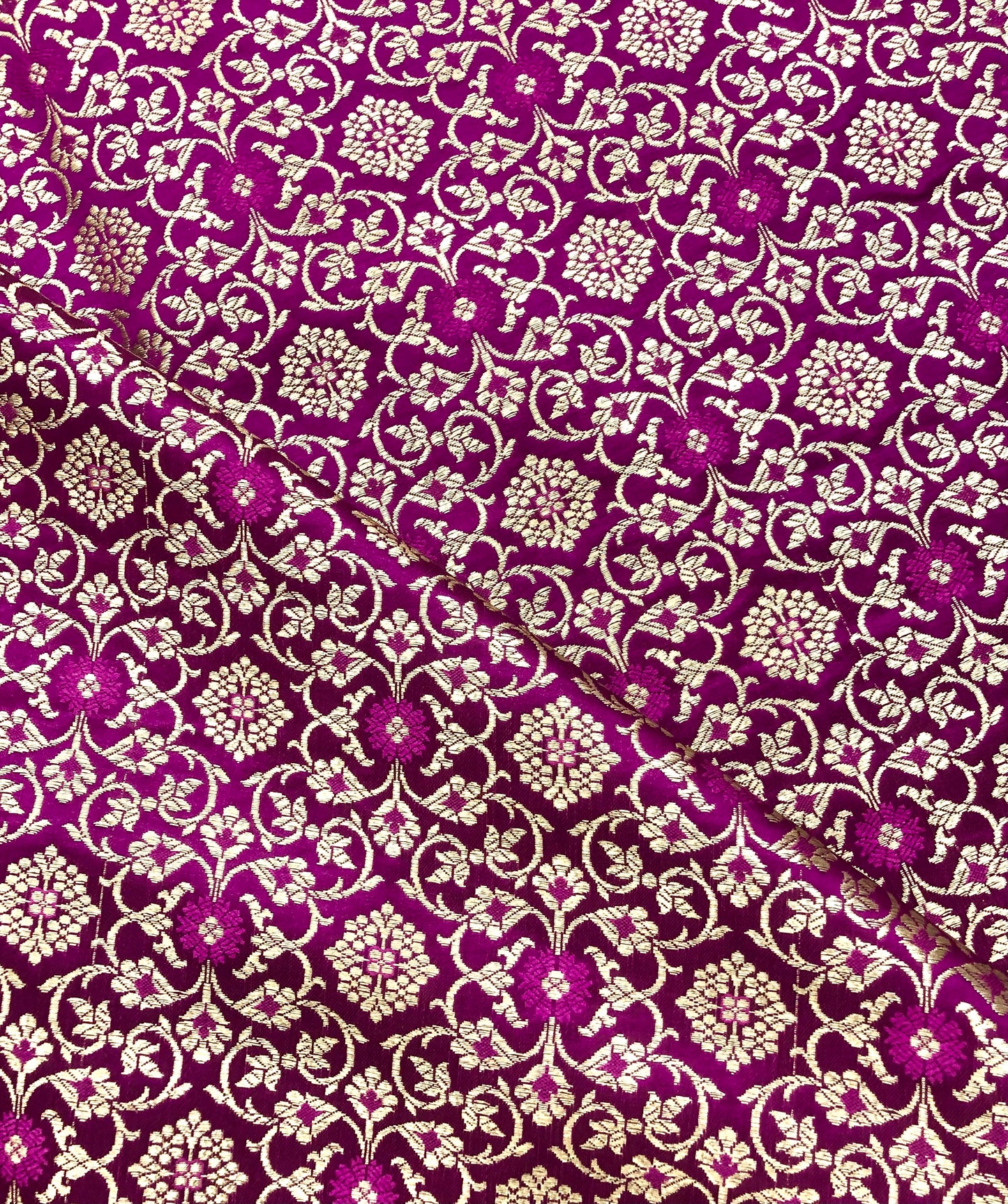 indian Banarasi Brocade Fabric in Magenta Pink and Gold color, Multiple lengths will come in the continuous piece - NF888