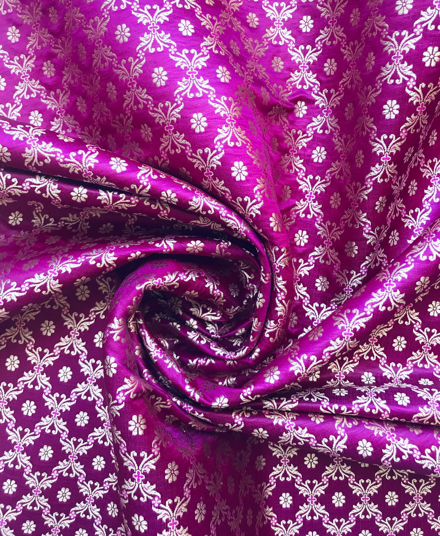 Indian Banarasi Brocade fabric in Purple and Gold color, Multiple lengths will come in the continuous piece - NF210