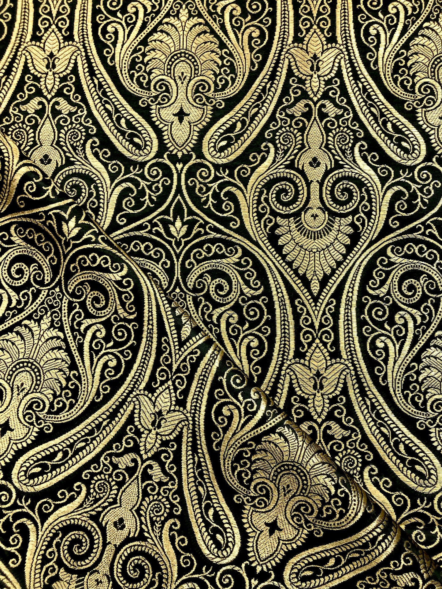 Indian Banarasi Brocade Fabric in Black and Gold color Multiple lengths will come in the continuous piece - NF144