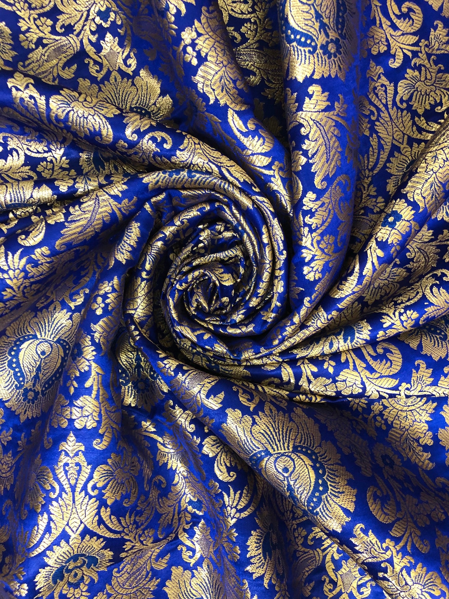 Indian Banarasi Brocade Fabric in Royal Blue and Gold color, Multiple lengths will come in the continuous piece - NF903