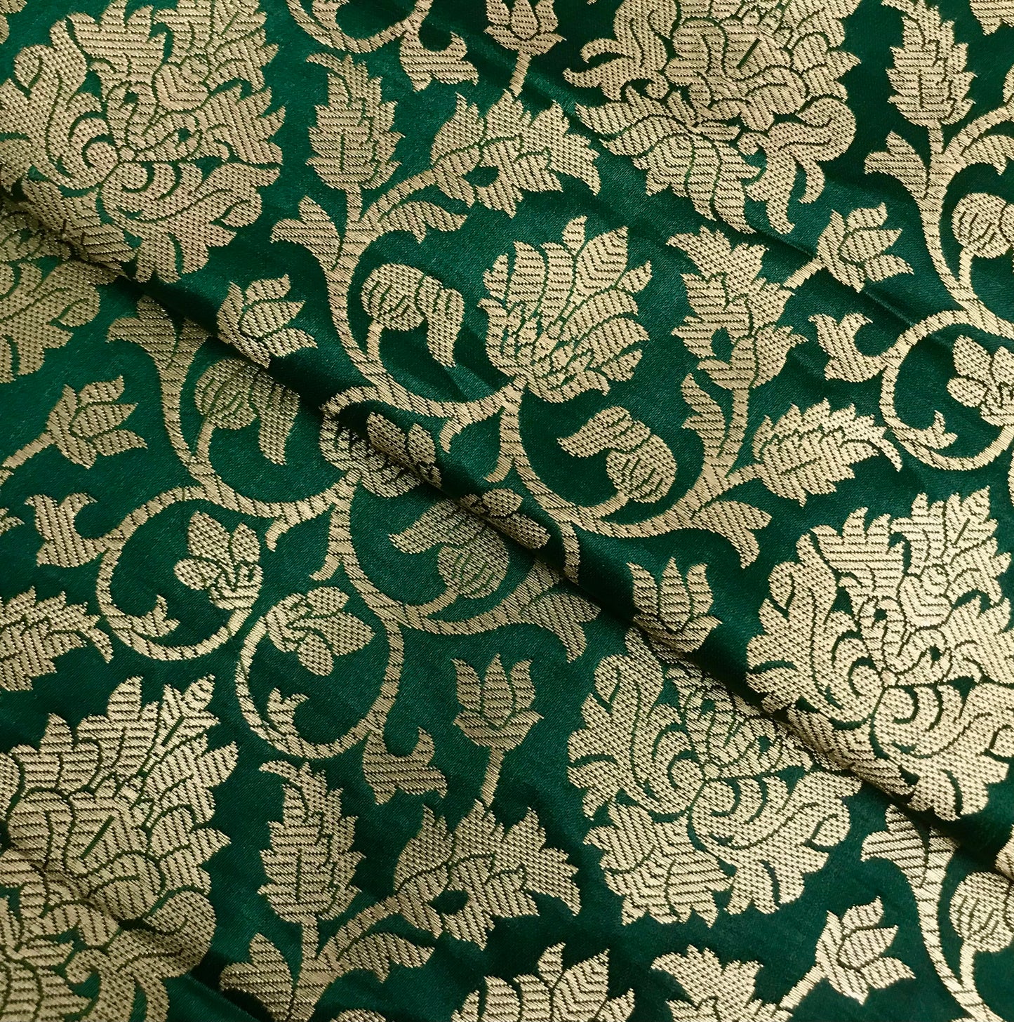 Indian Banarasi Brocade Fabric in Green and Gold color, Multiple lengths will come in a continuous piece - NF794