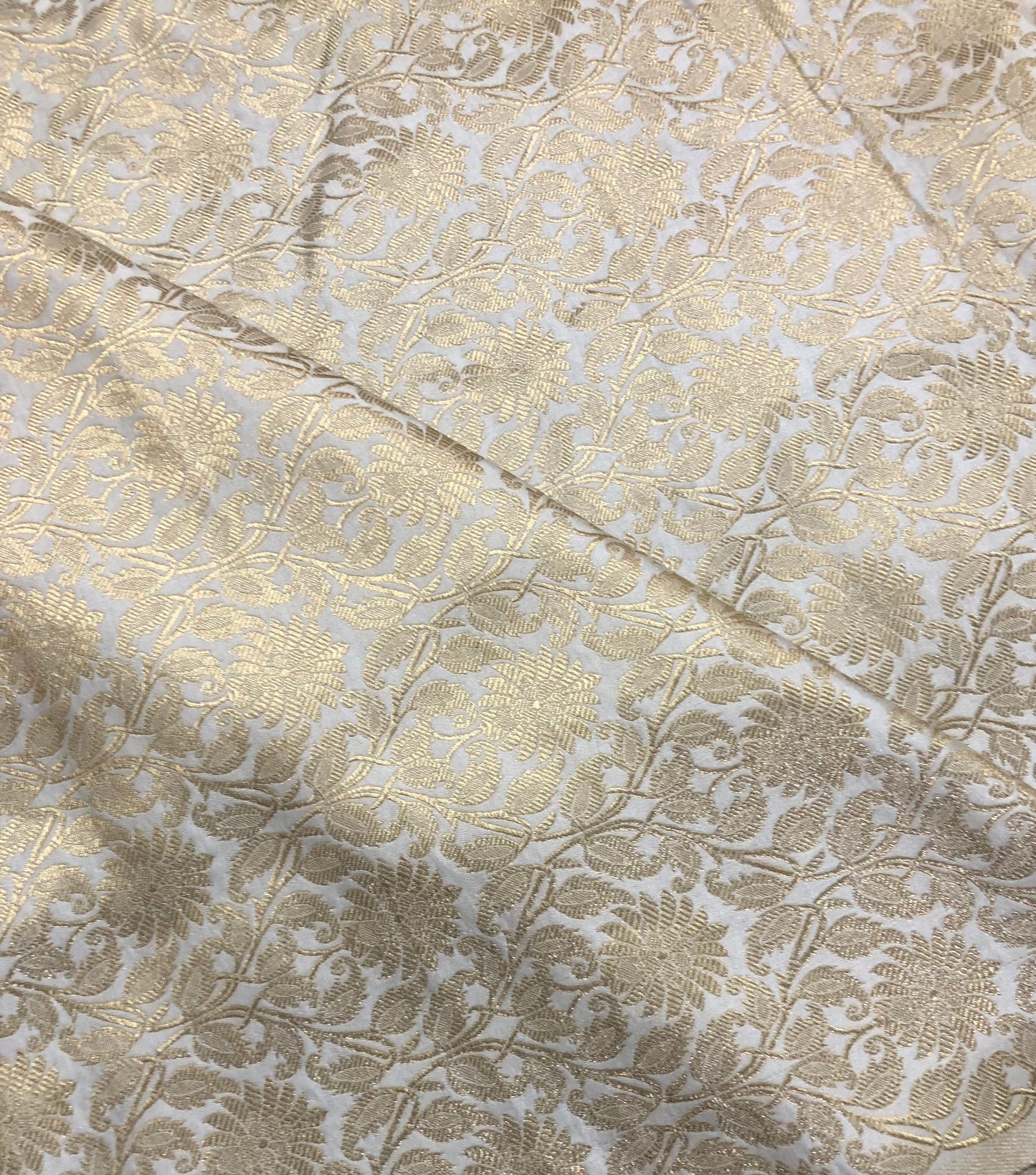 Indian Banarasi Brocade Fabric in White and Gold color, Multiple lengths will come in the continuous piece - NF650