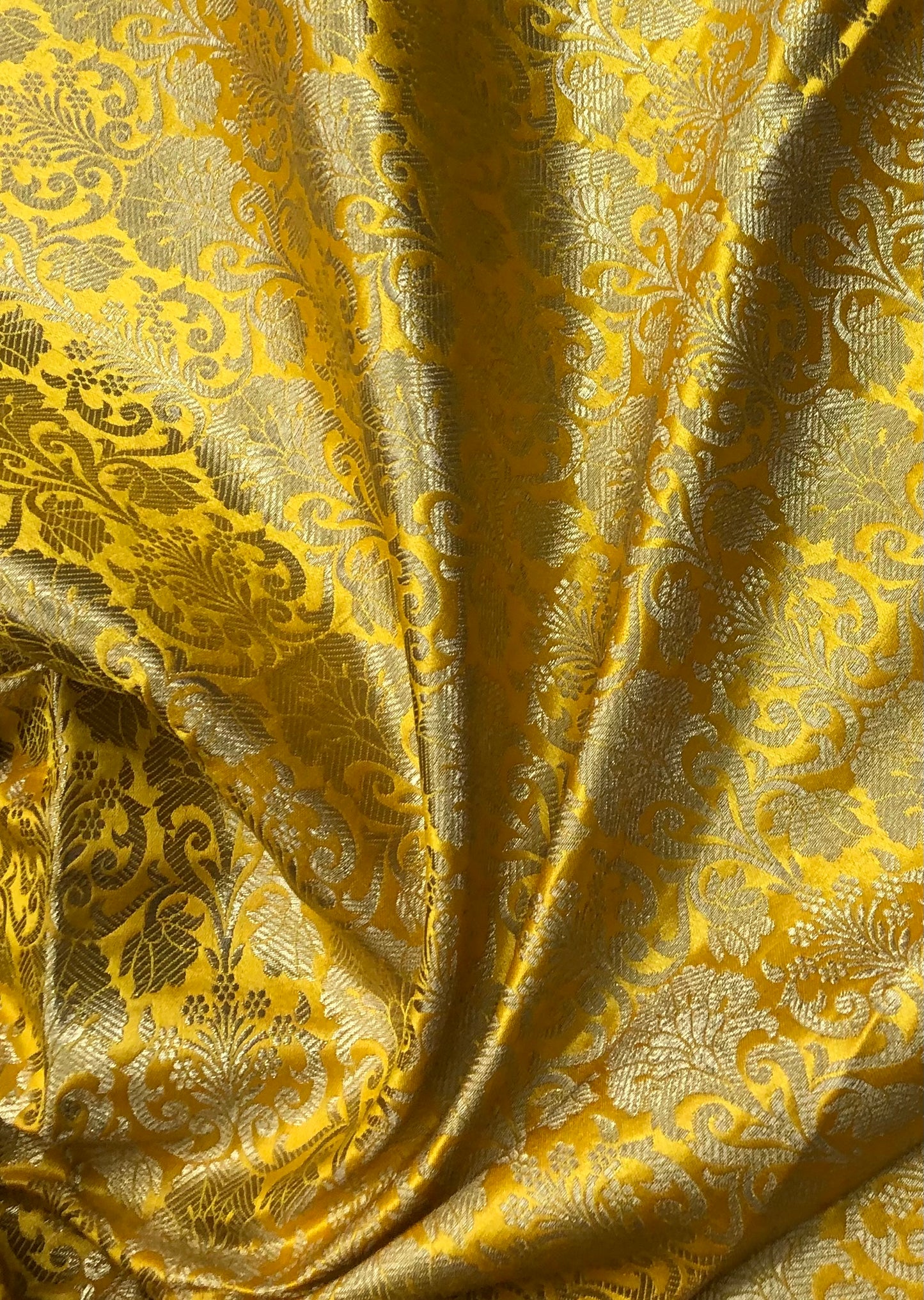 Indian Banarasi Brocade Fabric in Yellow and Gold color, Multiple lengths will come in the continuous Piece - NF530