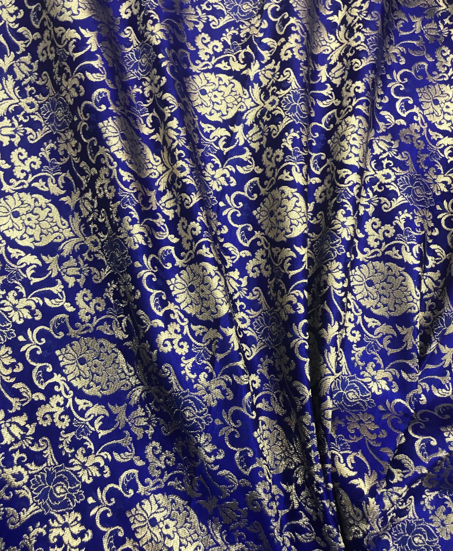 Indian Banarasi Brocade Fabric in Royal Blue and Gold color, Multiple lengths will come in the continuous piece - NF2000