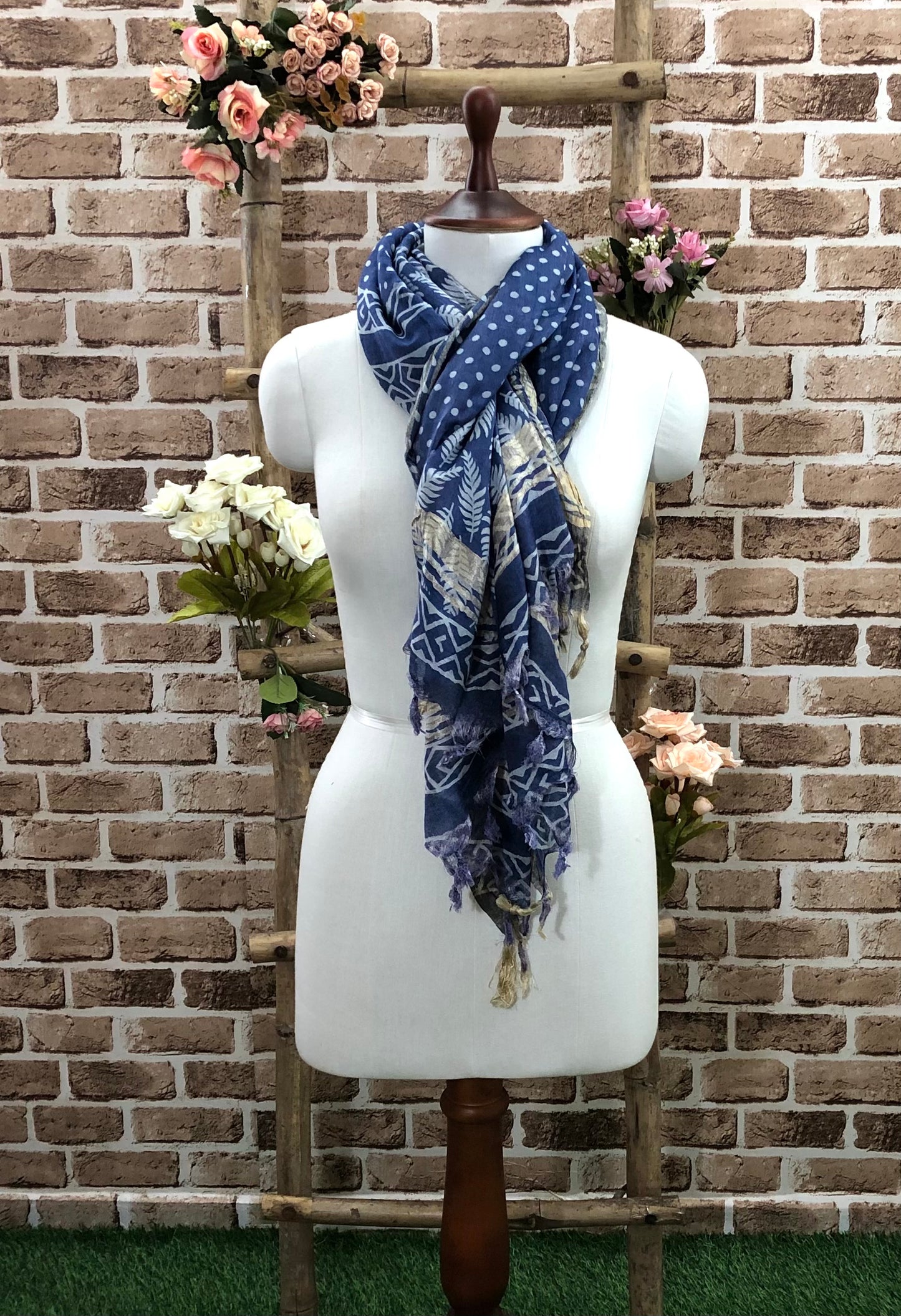 Handloom Cotton Scarf, indigo color scarf, Block printing, Vegetable Dyed Stole, Handmade Dupatta/Shawl, Indian Khadi Cotton DP109