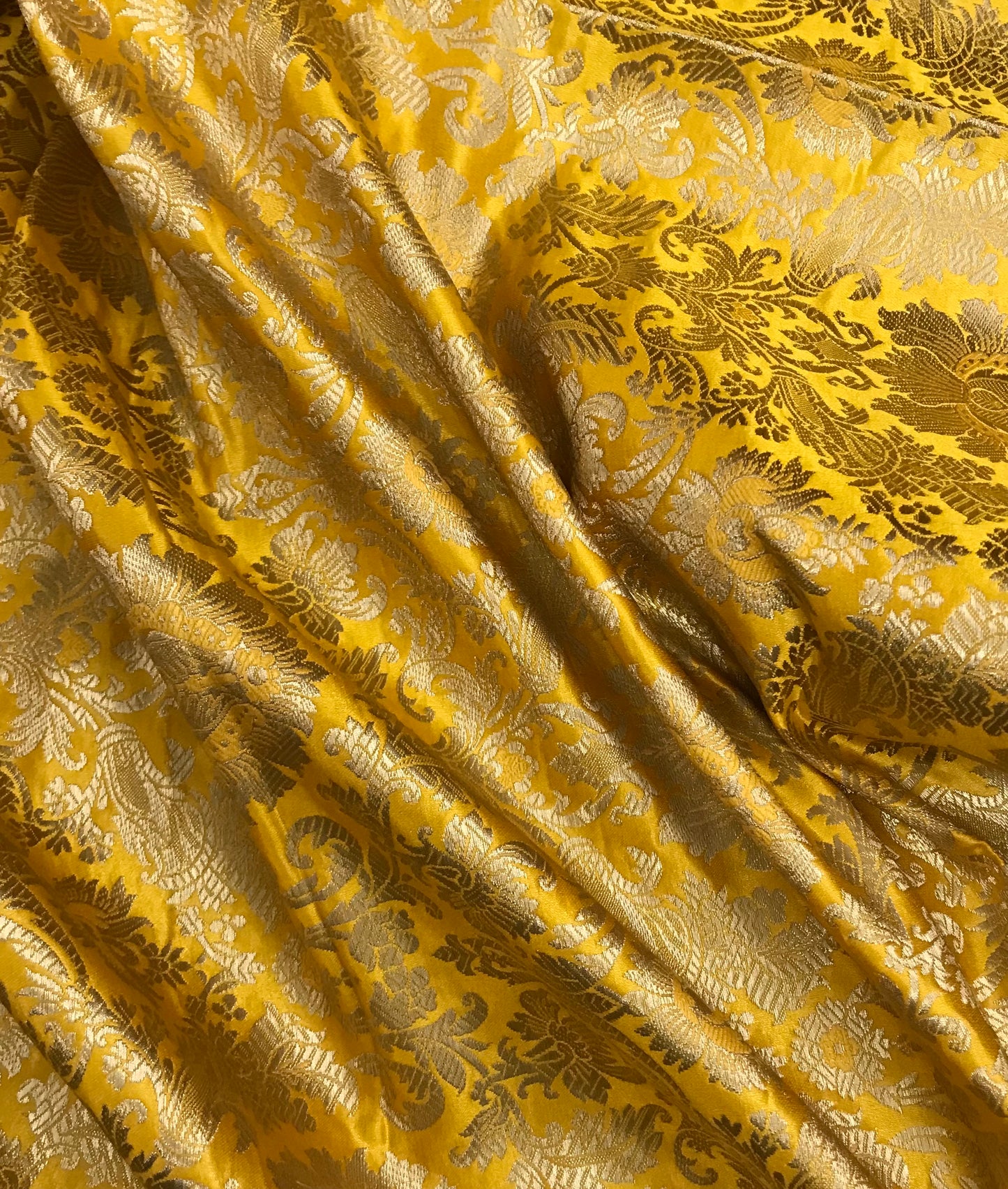 Indian Banarasi Brocade fabric in Yellow and Gold color, Multiple lengths will come in the continuous piece - NF409